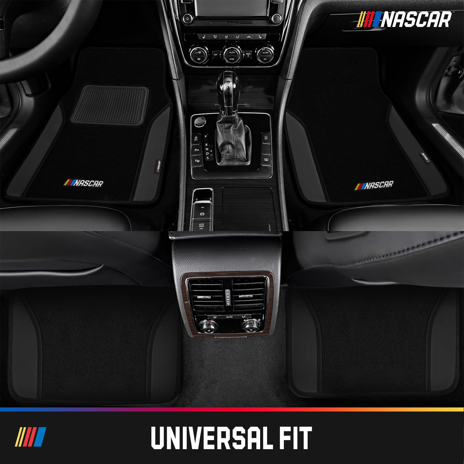 NASCAR Car Floor Mats Carpet Black Leather Design Car Mats Universal-Fit All-Weather Car Floor Mats with Built-in Heel — view 2
