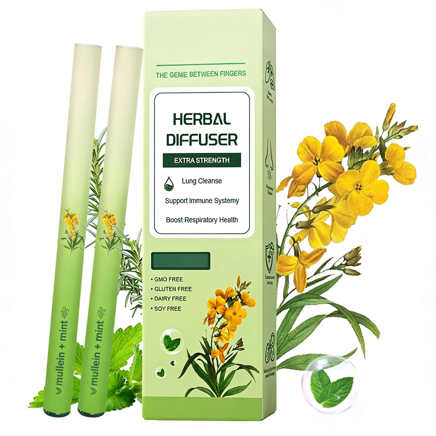 WENEW Mullein Herbal Diffuser Pen with Extracts of Mullein,Thyme and Mint for Lung Detox and Oral Air Freshening - 2 Stick