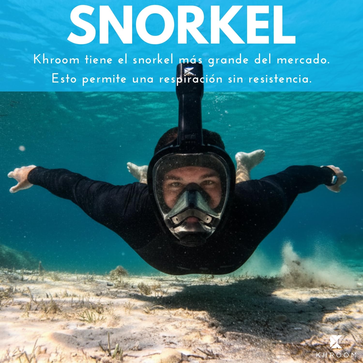 Khroom Máscara Snorkel Adulto Seaview Pro | Nuestra Mejor máscara de Buceo | Máscara Facial Completa Segura de CO2 para Snorkeling |Mascarilla Facial Completa también para niños