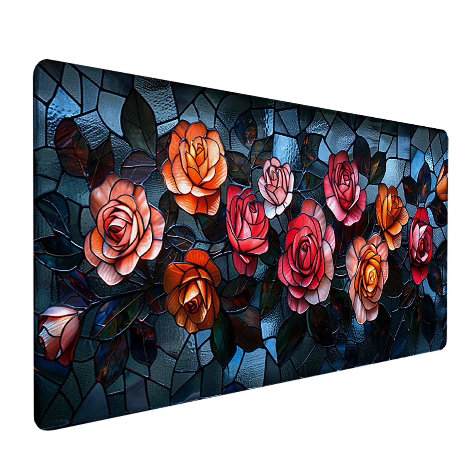 Różowa podkładka pod mysz 1200 x 600 mm, czerwona, podkładka pod mysz dla graczy, z wodoszczelna, antypoślizgowa gumowa podstawa, szyte krawędzie, akcesoria na biurko, Aesthetic, dekoracja dla graczy