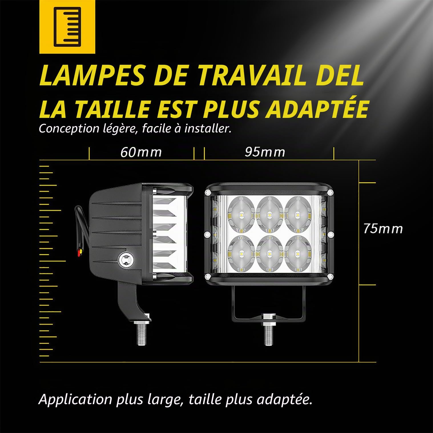 Willpower 2P Phare LED 4 Pouces 60W stroboscopique | 12V Spot cube, compatible bateau tracteur 4x4 SUV
