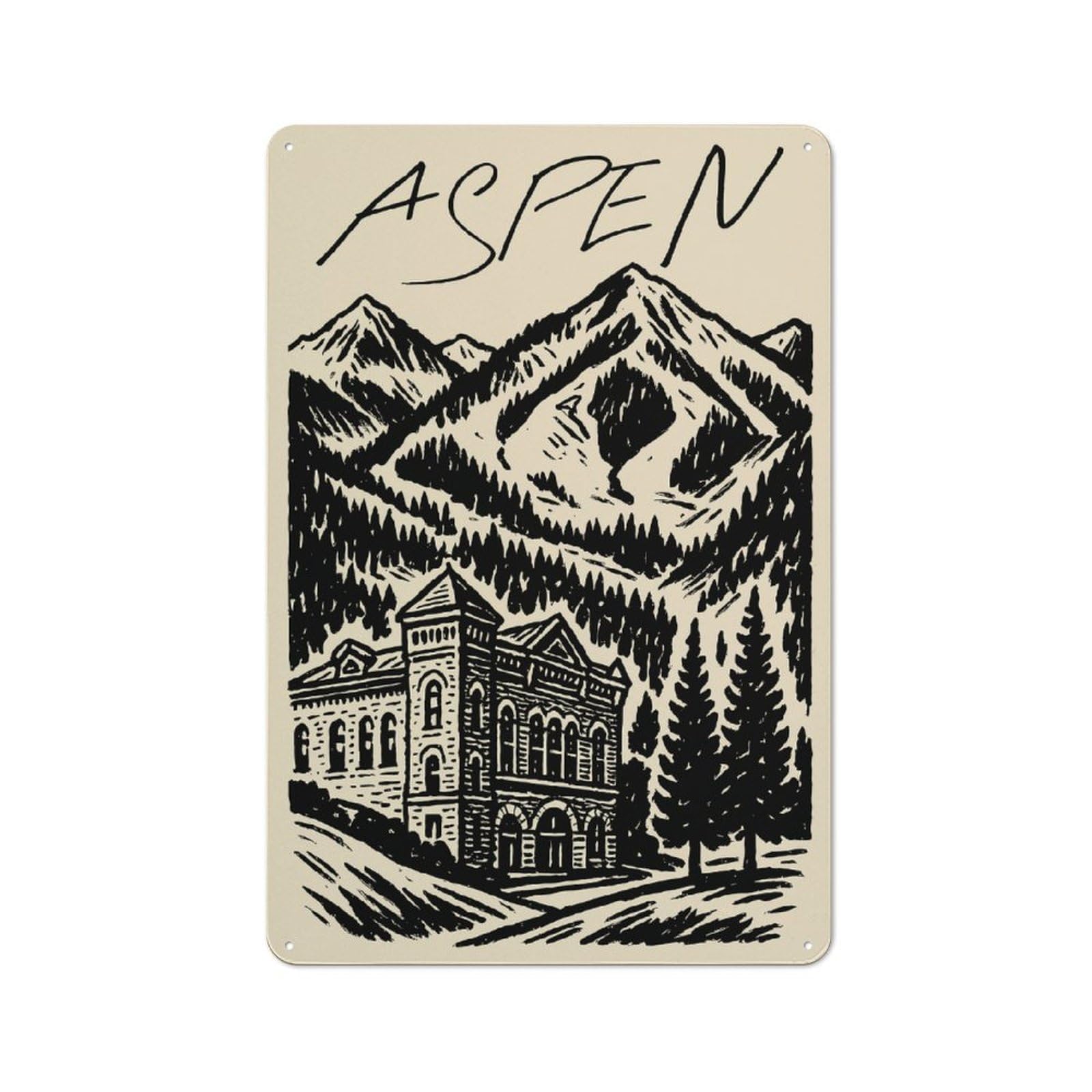 Junmoney Style-5 Tin Wall Plaque 30X20cm With Aspen Vintage Ski For Studio Or Craft Room, Suited To Studio Decor Lovers