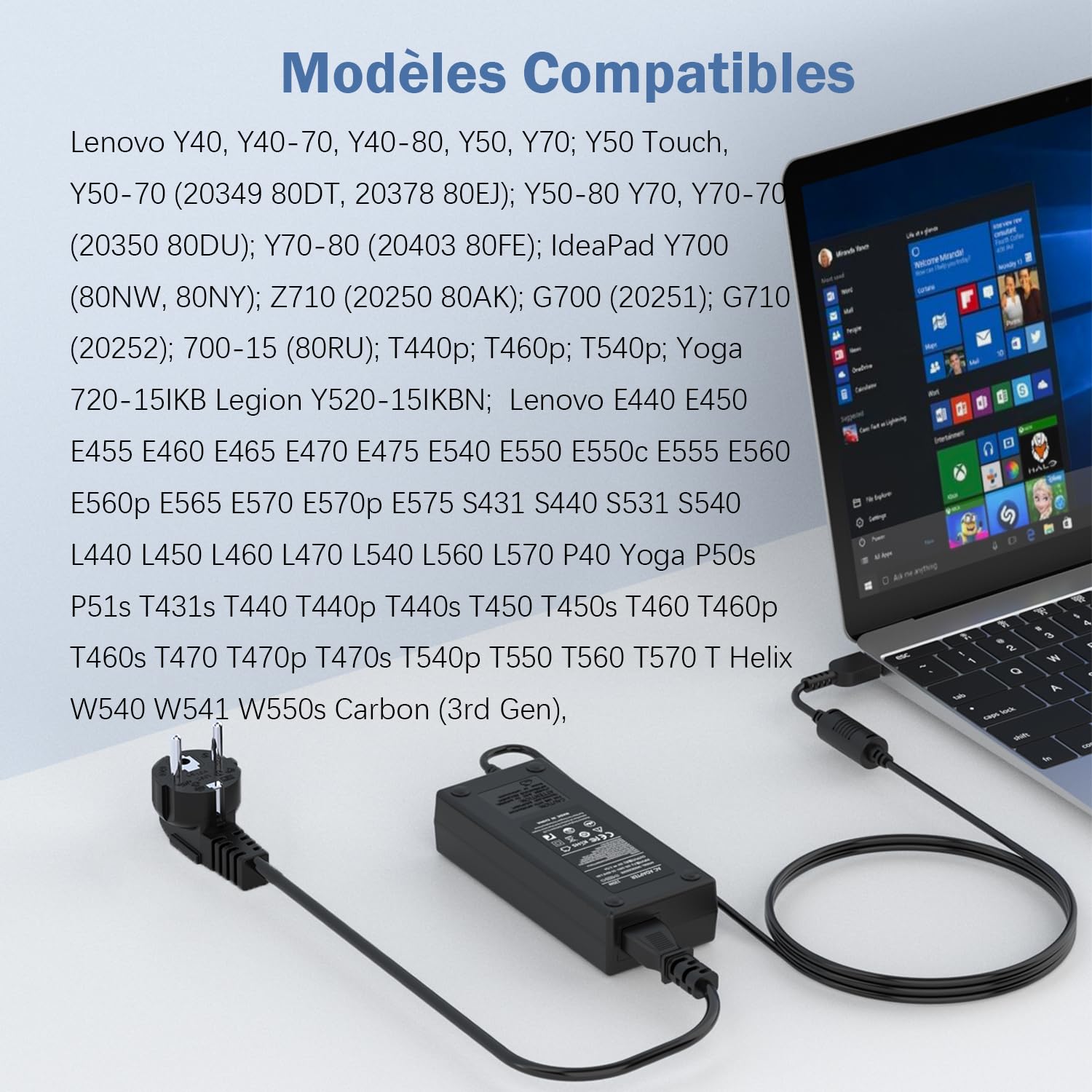 135W Chargeur Ordinateur Portable Compatible avec Lenovo IdeaPad Gaming 3 Y40-70 Y50-70 Y70-70 Legion Y520 Y7000 R720 R720-15 ThinkPad T440P T460P T530 T540P W510 W540 ADL135NDC3A Adaptateur