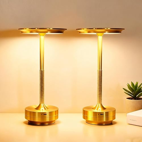 Miniatura 10 de Lámpara de mesa inalámbrica, 5200 mAh, recargable, funciona con pilas, lámpara de mesa LED de atenuación continua de 3 colores para restaurante,