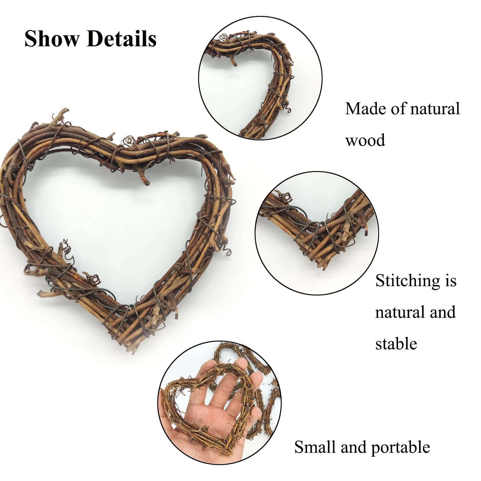 3 Ghirlande Cuore In Rattan Retrò - Decorazione Rustica Per Pareti E Porte - Foto 8