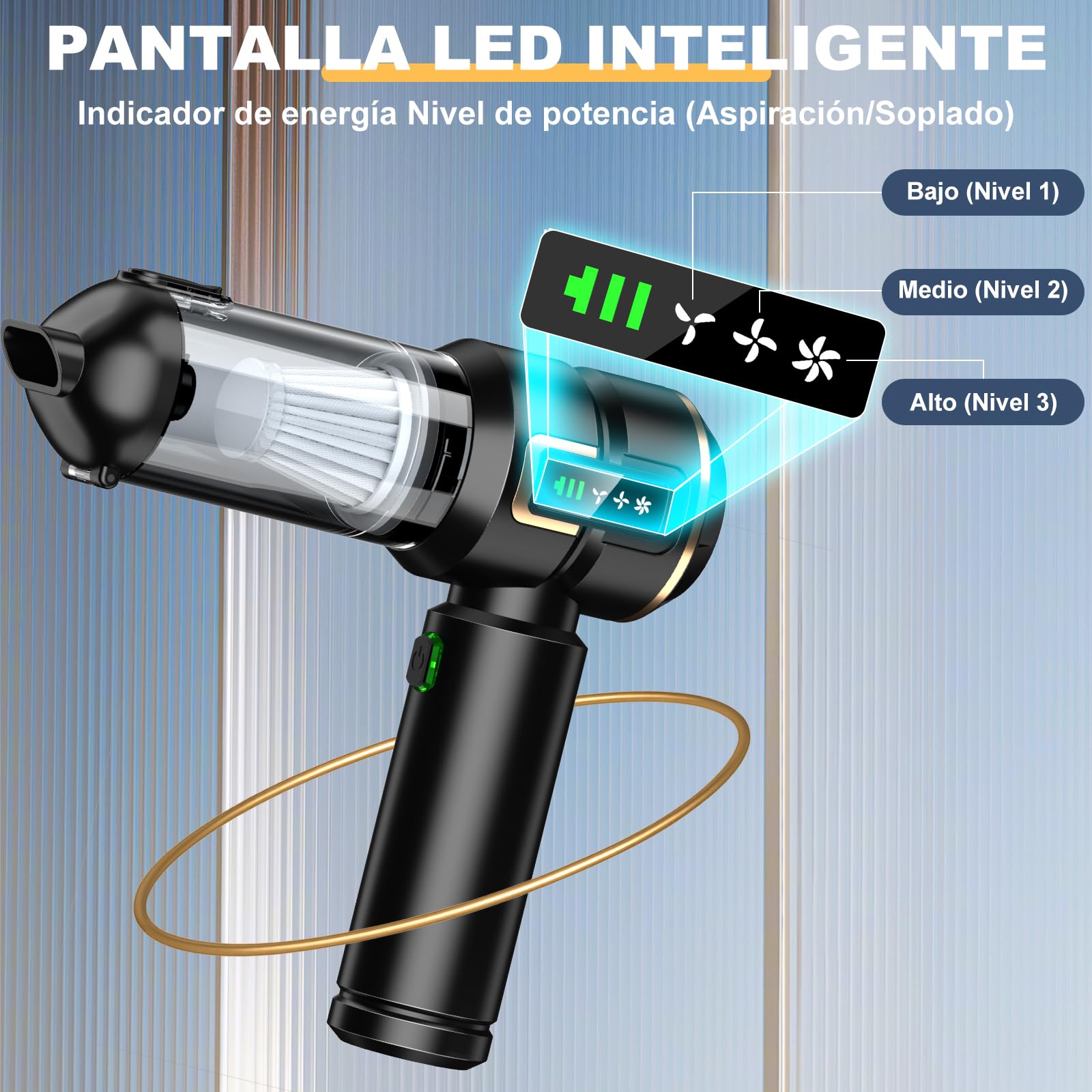 Aspiradora de mano con batería 4 en 1 con pantalla LCD, aspiradora para coche Stark 28000 PA inalámbrico, 3 niveles de 240.000 rpm, mini aspiradora con pantalla para coche, cocina, PC, sofá