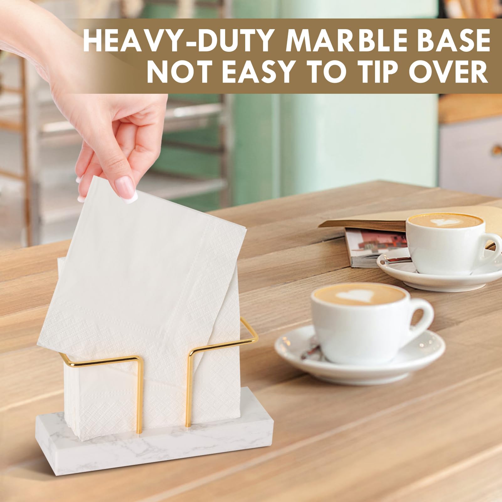 2-pak uchwytów na serwetki koktajlowe na stół, naturalny marmurowy uchwyt na serwetki z metalowym drutem, nowoczesny wolnostojący dozownik bibuły na stół jadalny, bar, blat kuchenny, dekoracja (13,5 x