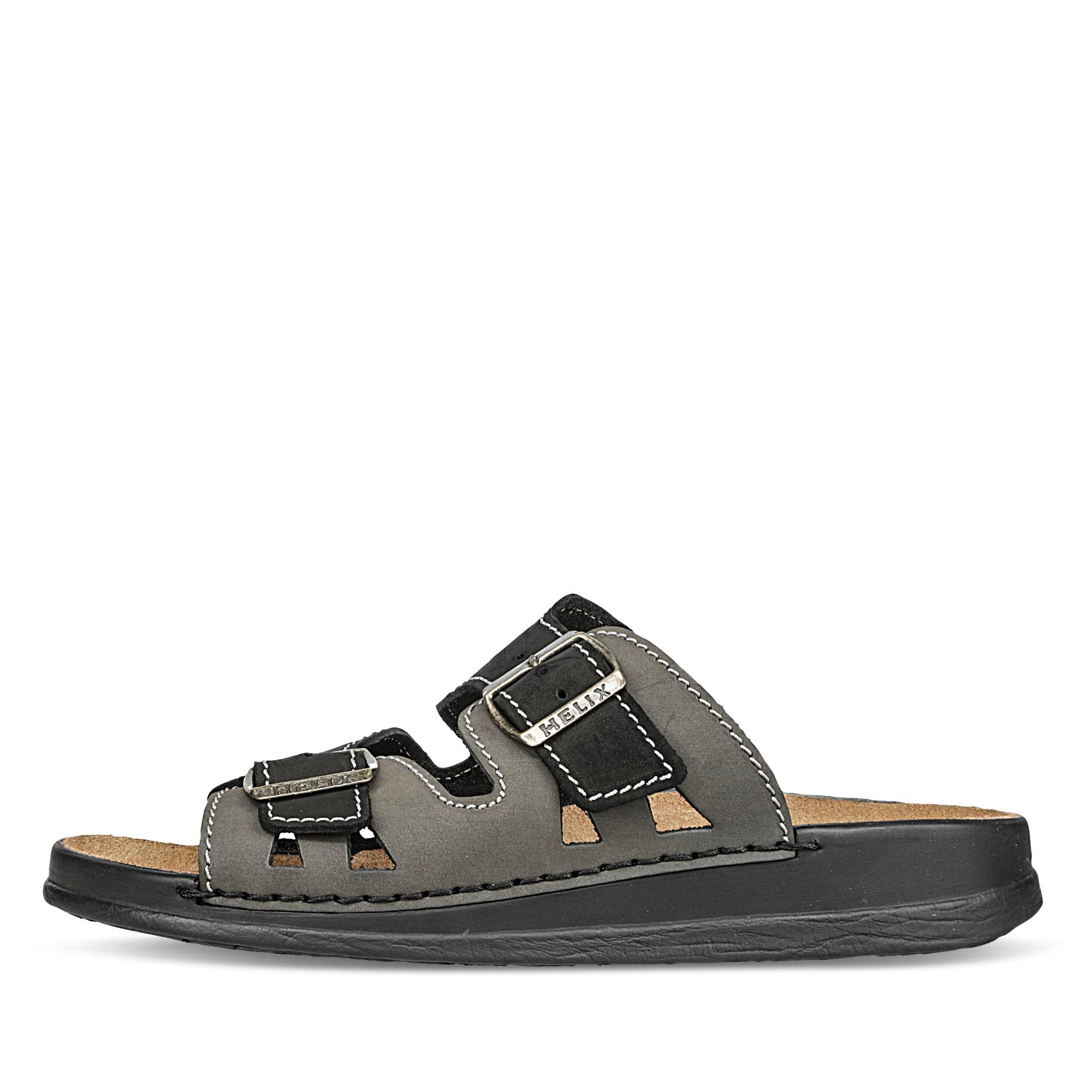 Helix Herren Pantolette schwarz/Grafit Leder von Größe 42 bis 47