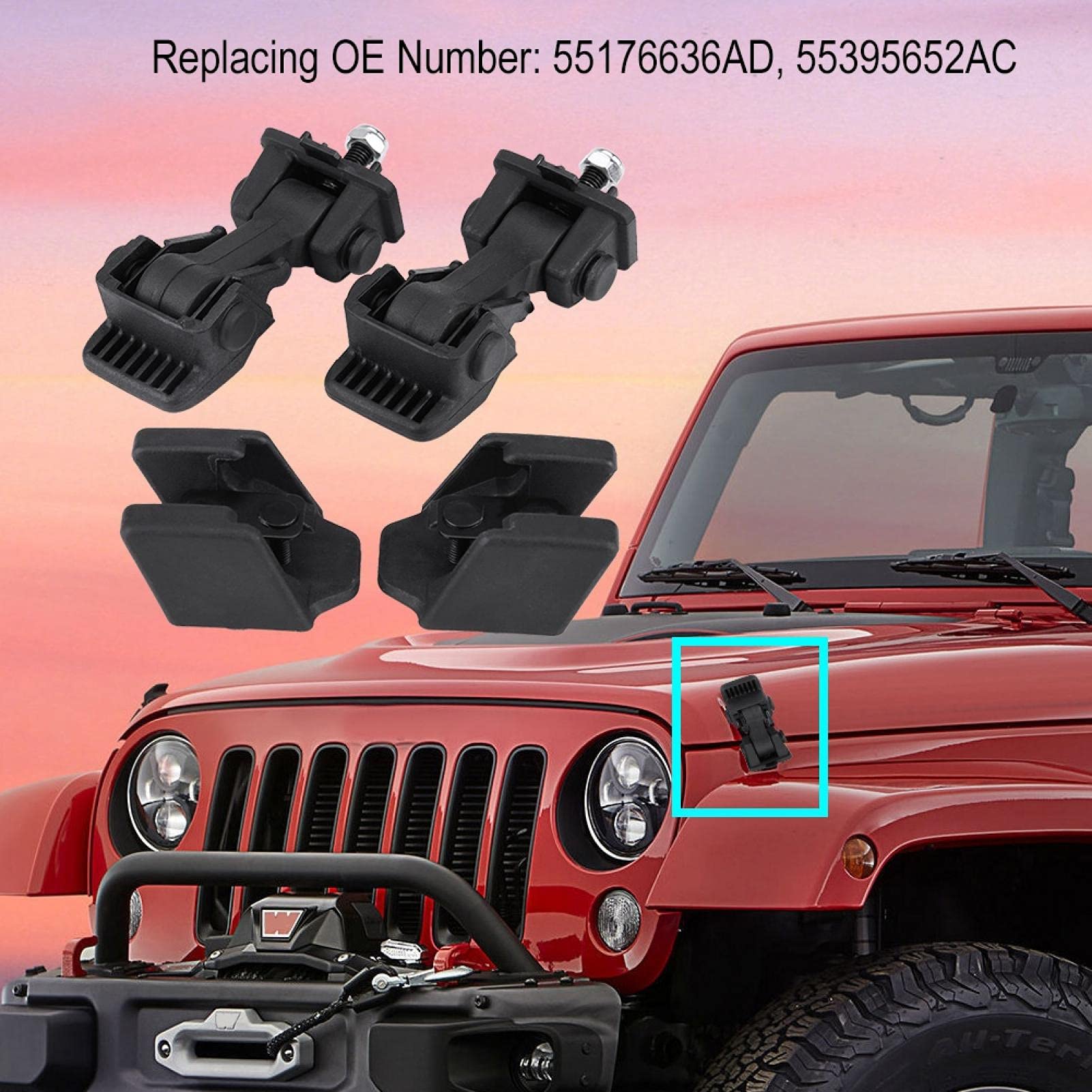 Fermo del Fermo del Cofano, Yctze 2 Set di Staffe di Fermo di Sicurezza del Fermo del Cofano di Ricambio sostituzione per Wrangler TJ 97-06 55176636AD 55395652AC ganci cofano tj per ganci cofano jeep