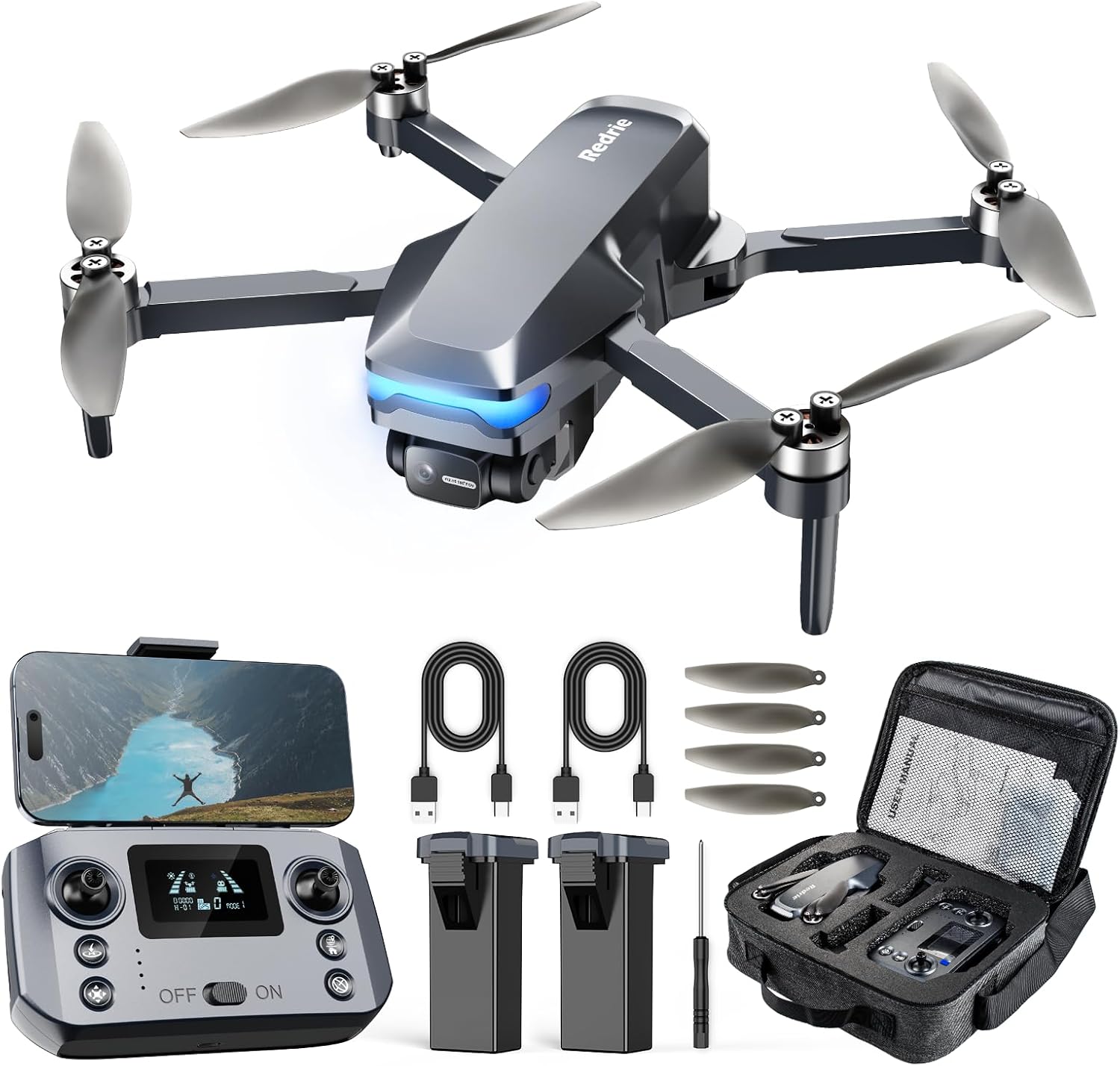 REDRIE HK33-Gray 4K GPS Drone for Adults