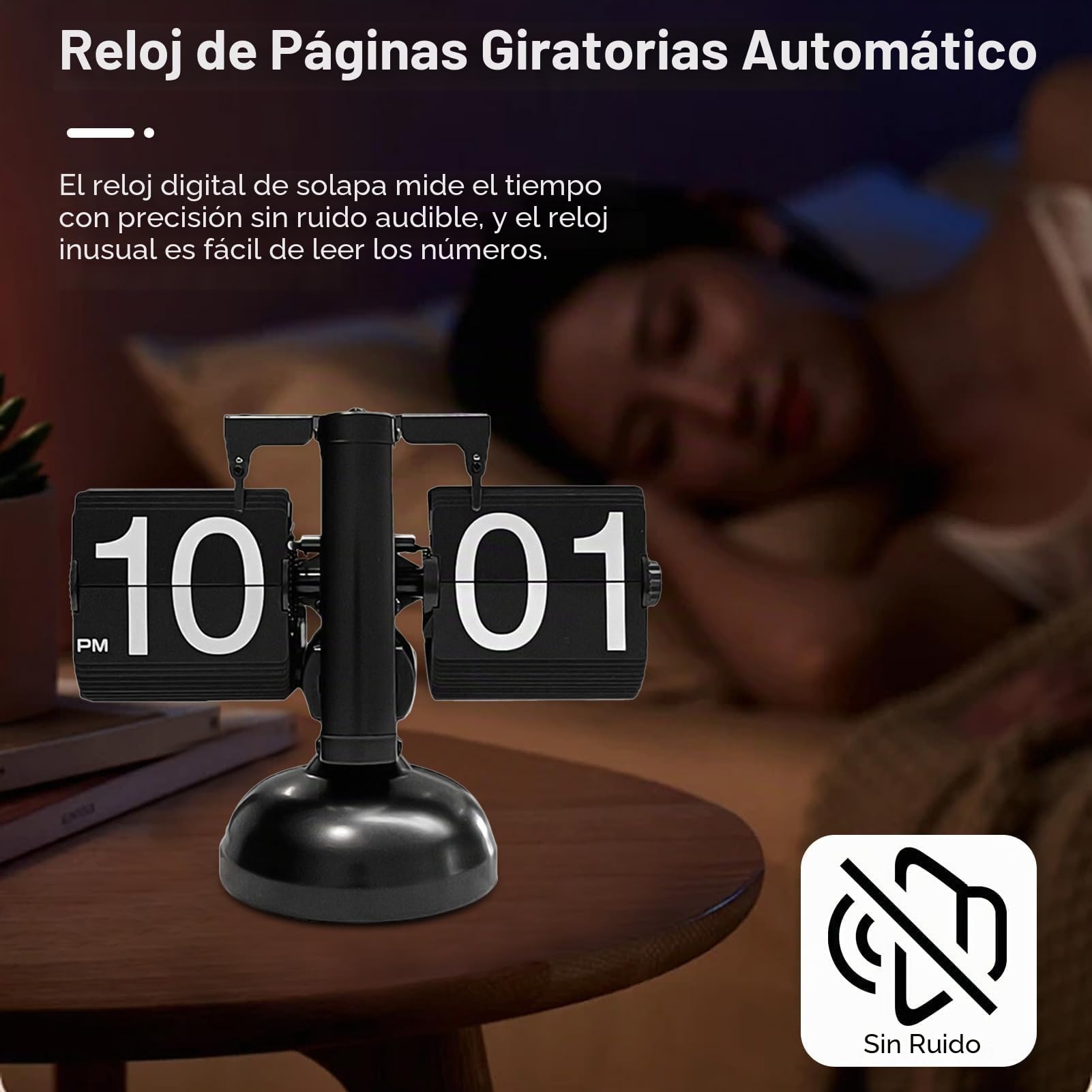 Cyrank Reloj Abatible Retro Mecánico Digital Moderno con Engranaje Interno Operado, Reloj Abatible Digital Retro Reloj De Escritorio Mecánico Silencioso Y Preciso Reloj para Mesita De Noche(Negro)