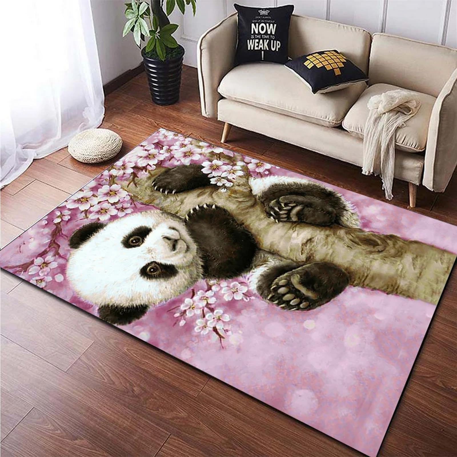 Tapis pour salon motif pandas 3D en flanelle douce de dimensions 140 x 200 cm