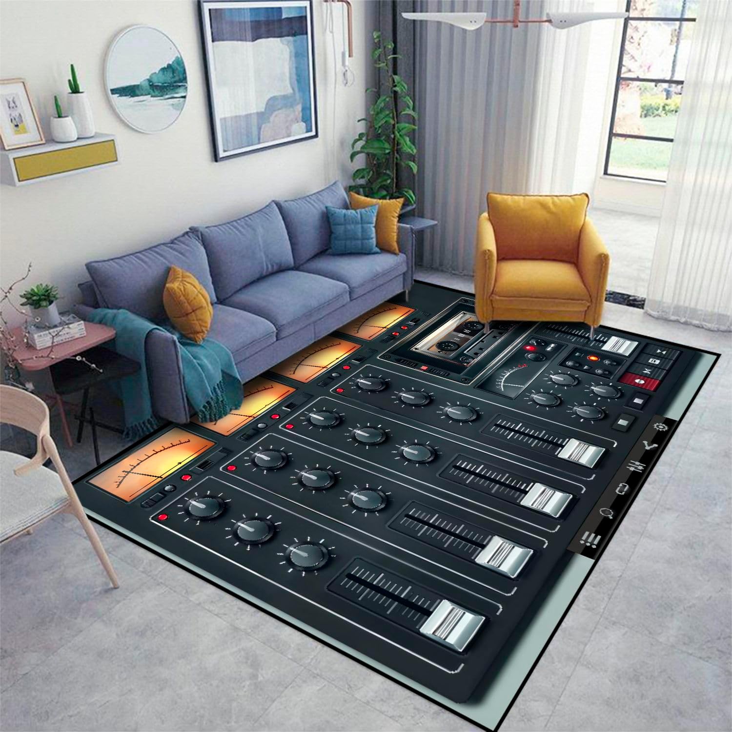 Vector Portable Recording Studio Template with Icons Area Rugs Floor Mat Non Slip Throw Rugs Soft Door Mat Nursery Carpet for Living Room Home Indoor Outdoor Runner Rugs Yoga Mat
