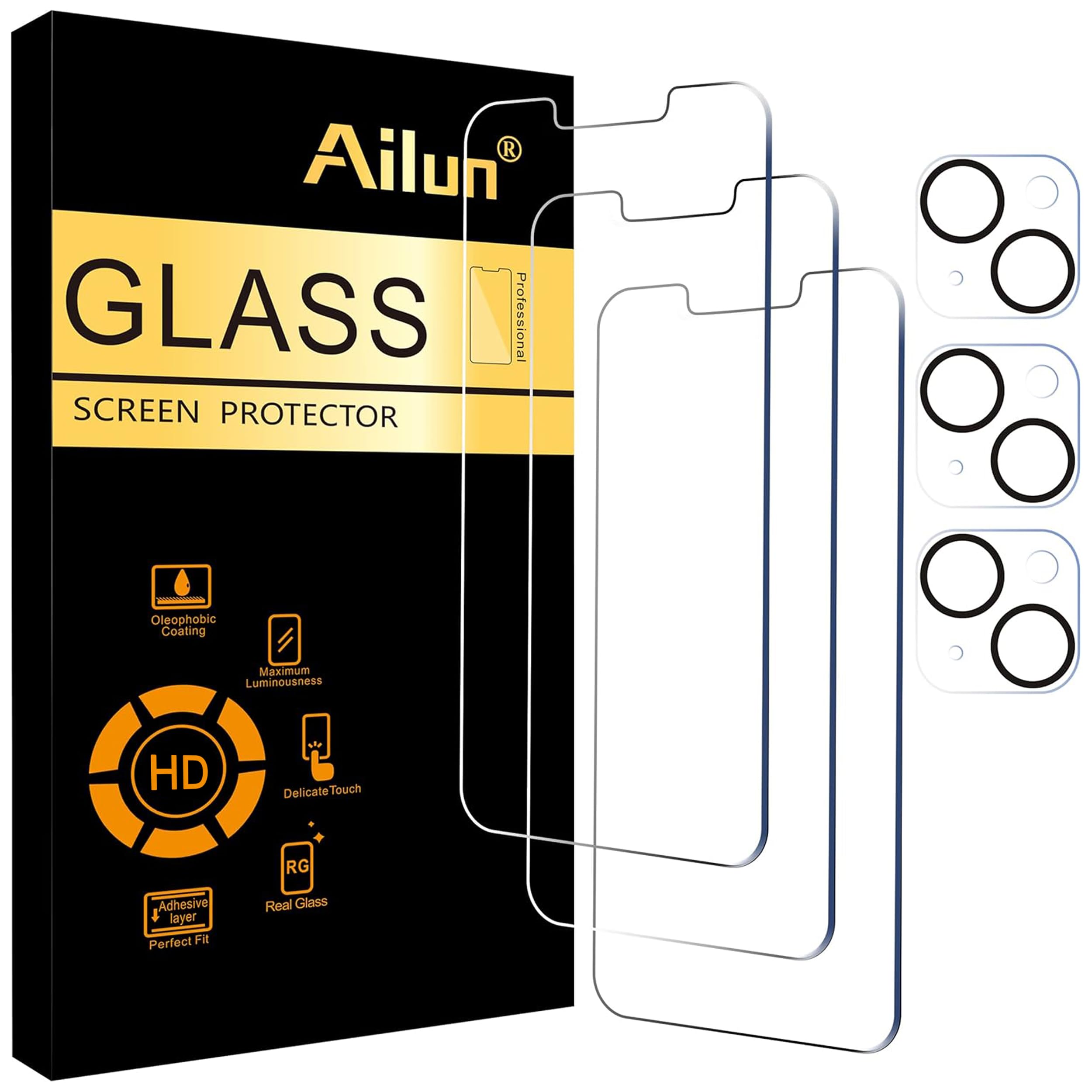 Ailun Screen Protector + Camera Lens Protector for iPhone 14, 3+3 Pack