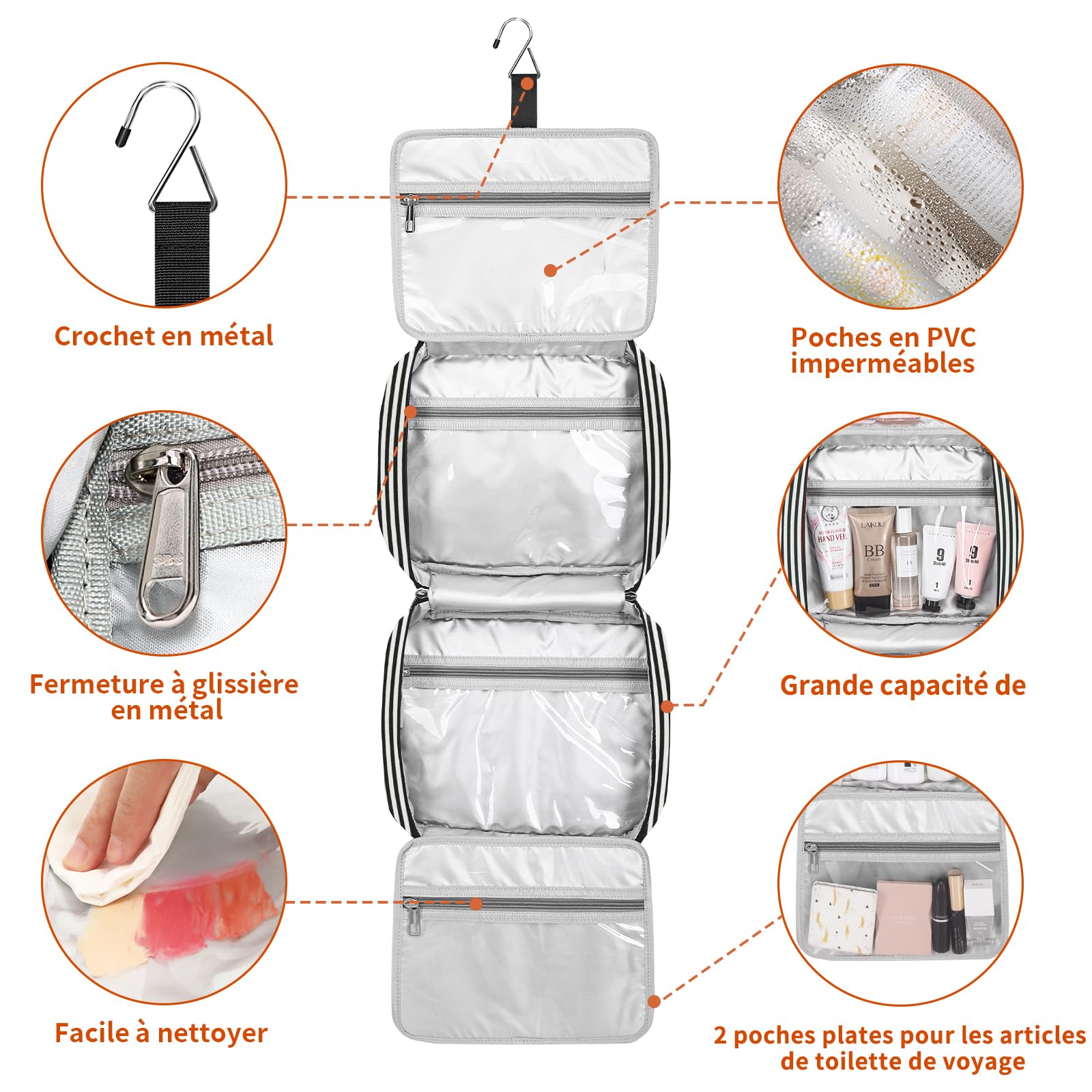 Kulturbeutel, Reise-Kulturtasche für Damen, große Kapazität, Kulturbeutel, wasserdicht, hängend, Make-up-Tasche für Damen und Herren, Make-up-Tasche für Reisen, Schwarz , 11.4 x 4.3 x 9.8 cm, Lässig