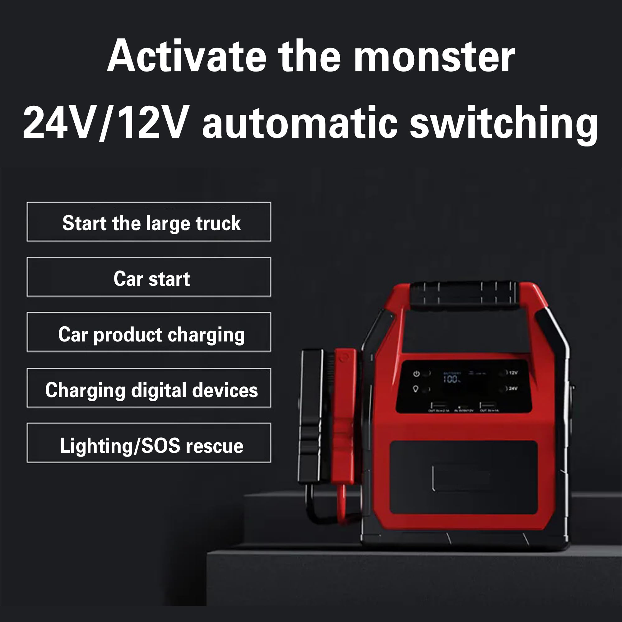 Iniciador De Salto De 12v / 24v Pesado, Paquete Portátil De Potenciador De Batería De Pico De 1500a 42000mah para Automóviles, Camiones, Motores Diésel Y Vehículos Comerciales