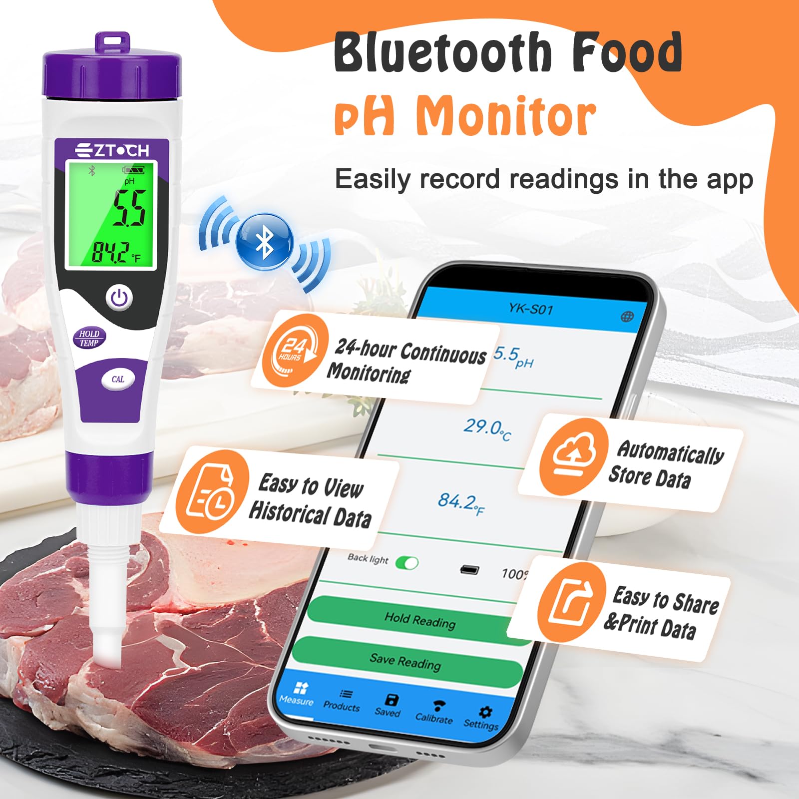 Testeur de pH numérique pour la fermentation des aliments, la mise en conserve, testeur de pH intelligent pour pain, fromage, sauces, mesure le pH dans l'eau, le brassage, la viande, les