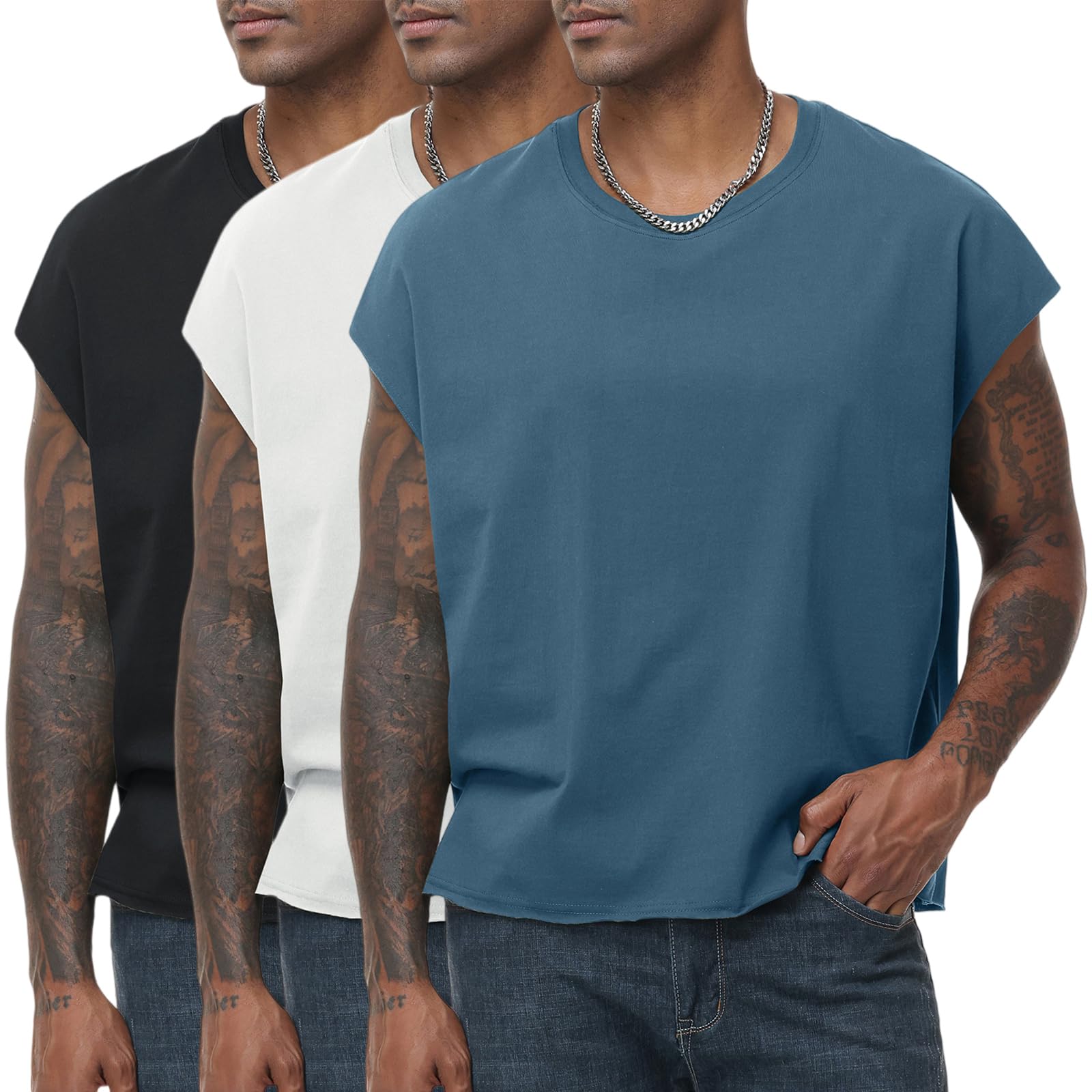 Tank Top Herren Ärmelloses Baggy T-Shirts Basic Cropped Sleeveless Tee