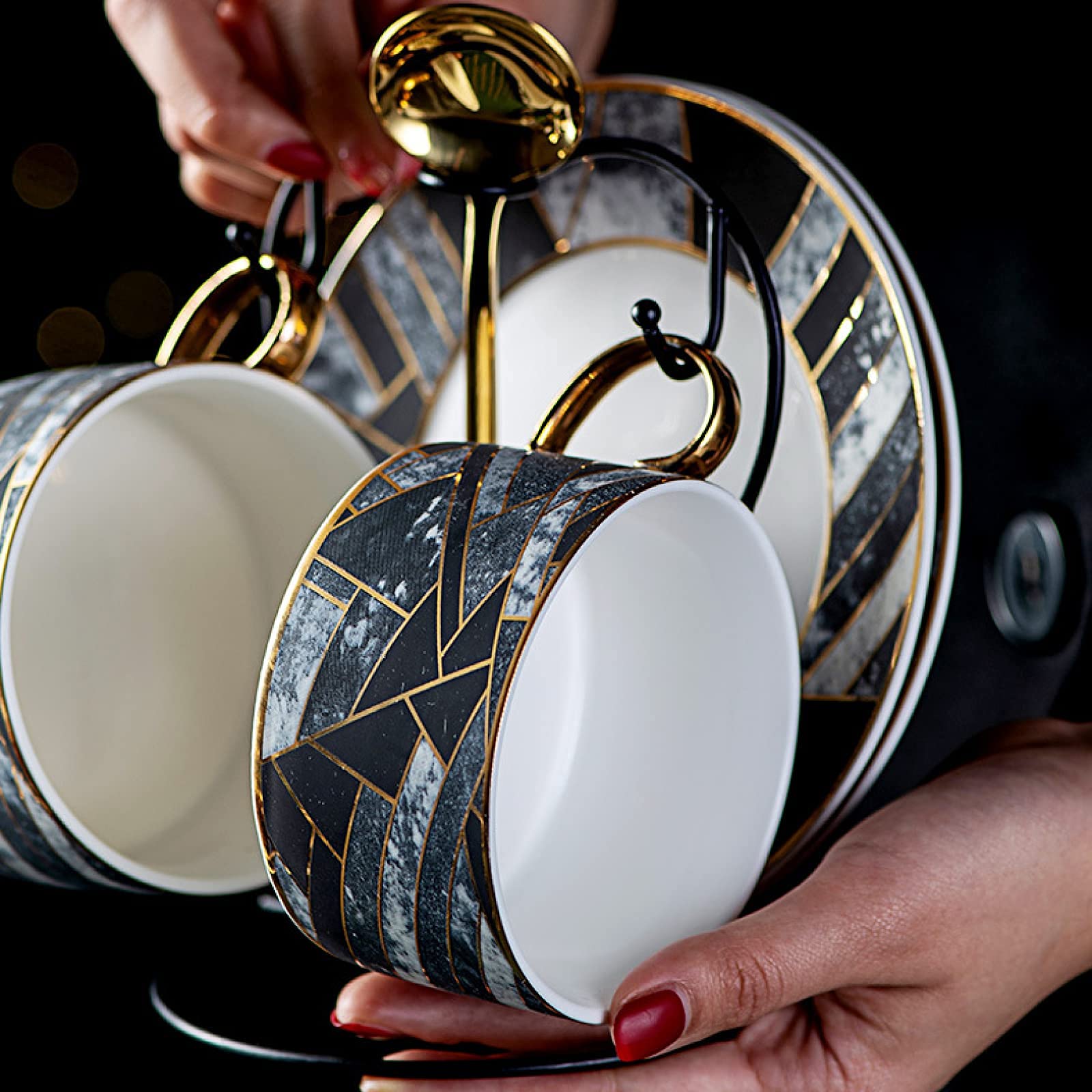 Keramik-Kaffeetassen und Untertassen, Vintage-Kaffeetassen, 6er-Set, Cappuccino-Tasse, Teetasse und Untertasse, Geschenksets, 200 ml