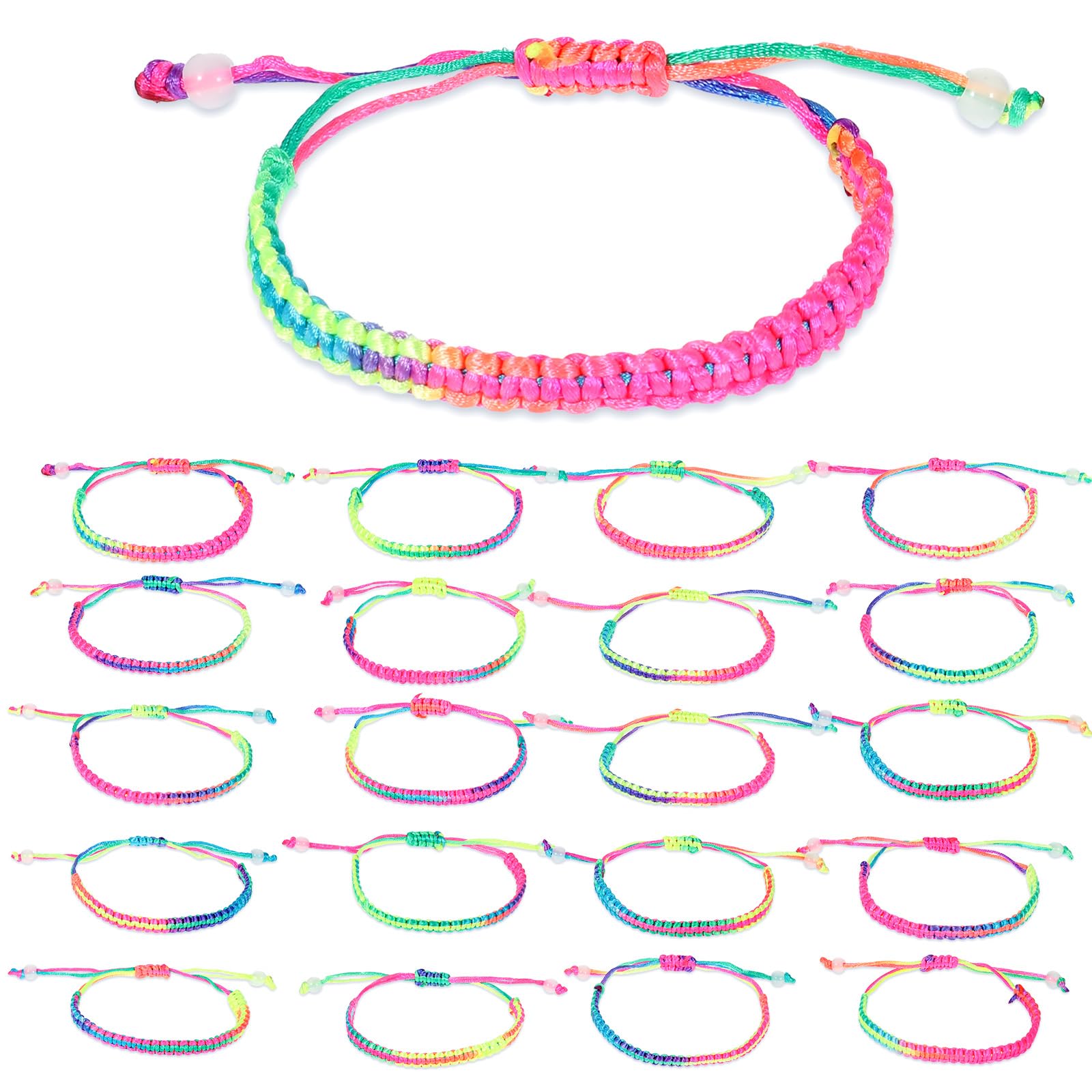 20 pulseras coloridas de la amistad, ajustables, para niños, pulseras tejidas, pulseras de la amistad para hombre y mujer
