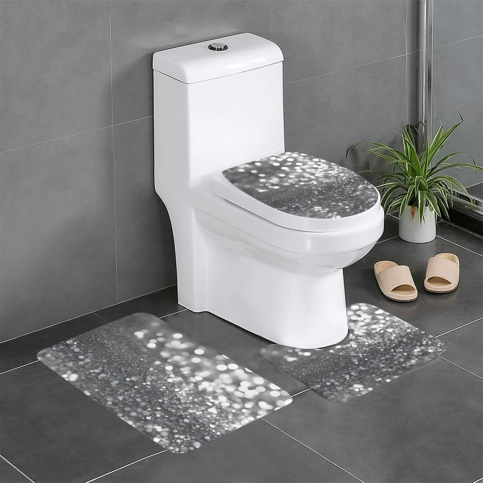 Tapis de bain anti-glisse séchage rapide à motif paillettes argent