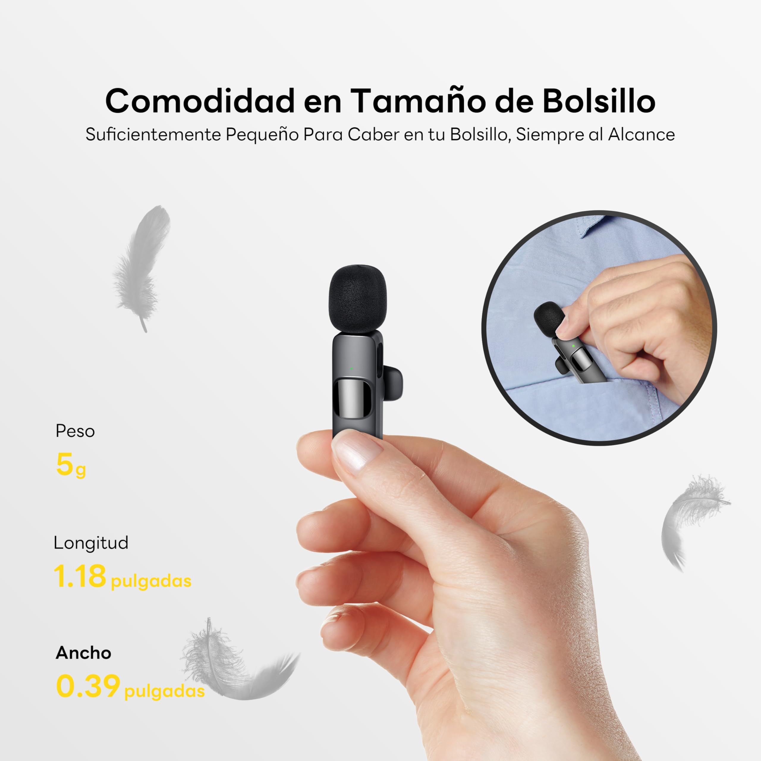 Micrófono inalámbrico para iPhone, iPad, Android, micrófono de Solapa para grabación de vídeo - 2 Pack iPhone Mic Crystal Clear Recording con USB-C para micrófono Podcast, ASMR, TikTok.