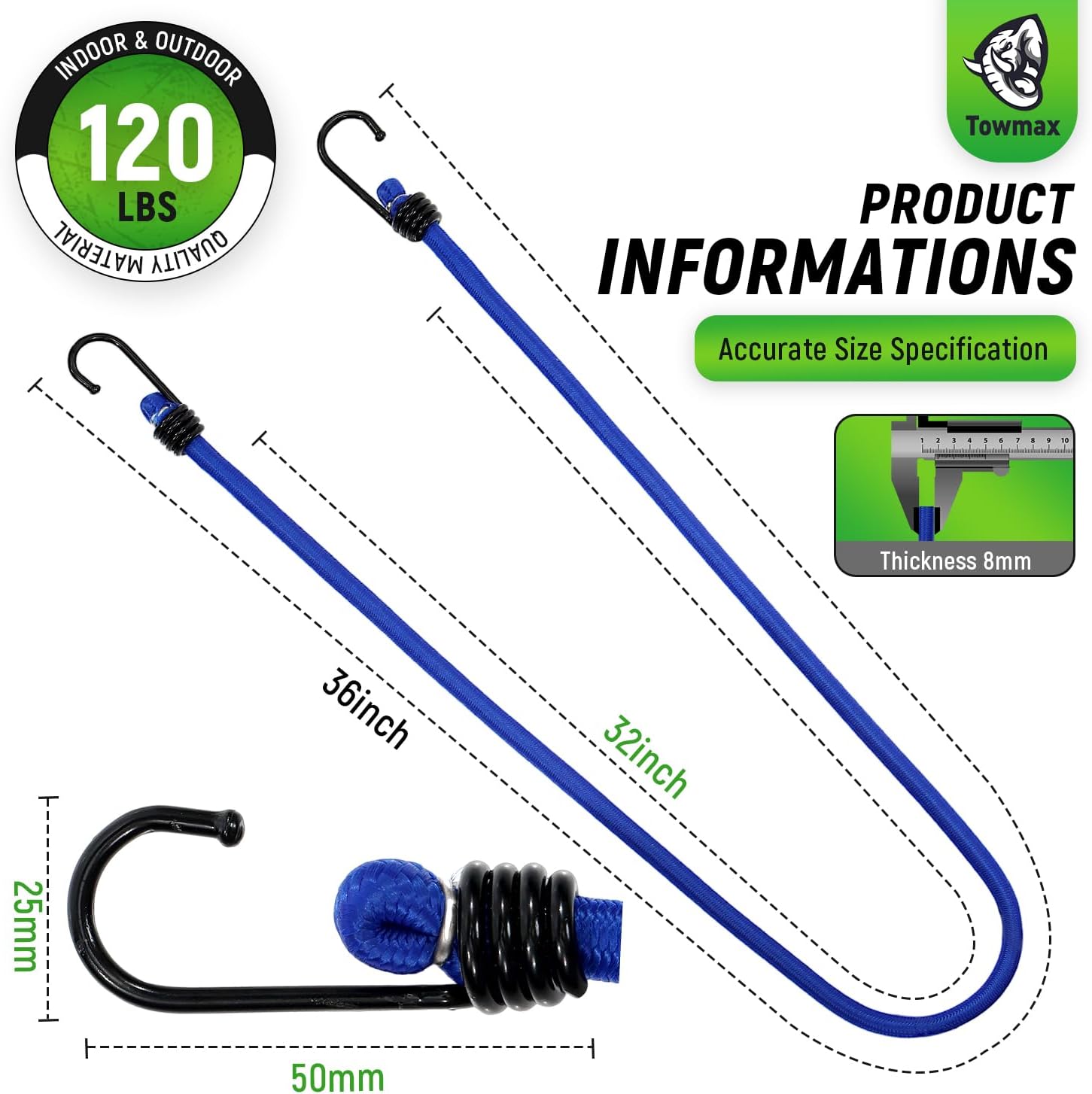 Bungee Cord with Hooks, 36" Bungee Cord Heavy Duty Outdoor, Industrial Grade Bungie Cord for Camping, Kayaking or Fastening Items 12 Pcs (Blue)