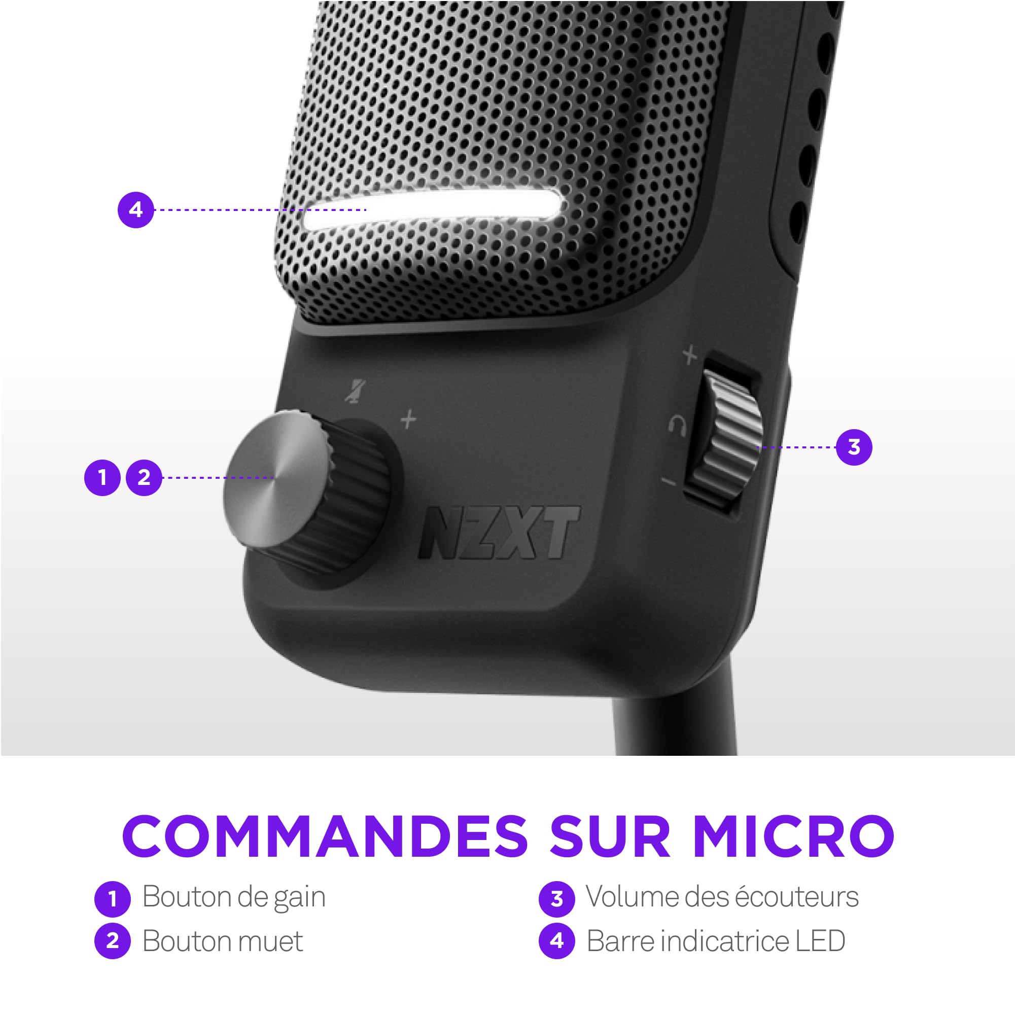 NZXT Capsule Elite : Microphone à condensateur USB Haut de Gamme pour Les Jeux, Le Streaming, Les podcasts et l'enregistrement – Son de qualité Studio – Design Multipositions – Logiciel DTS – Noir