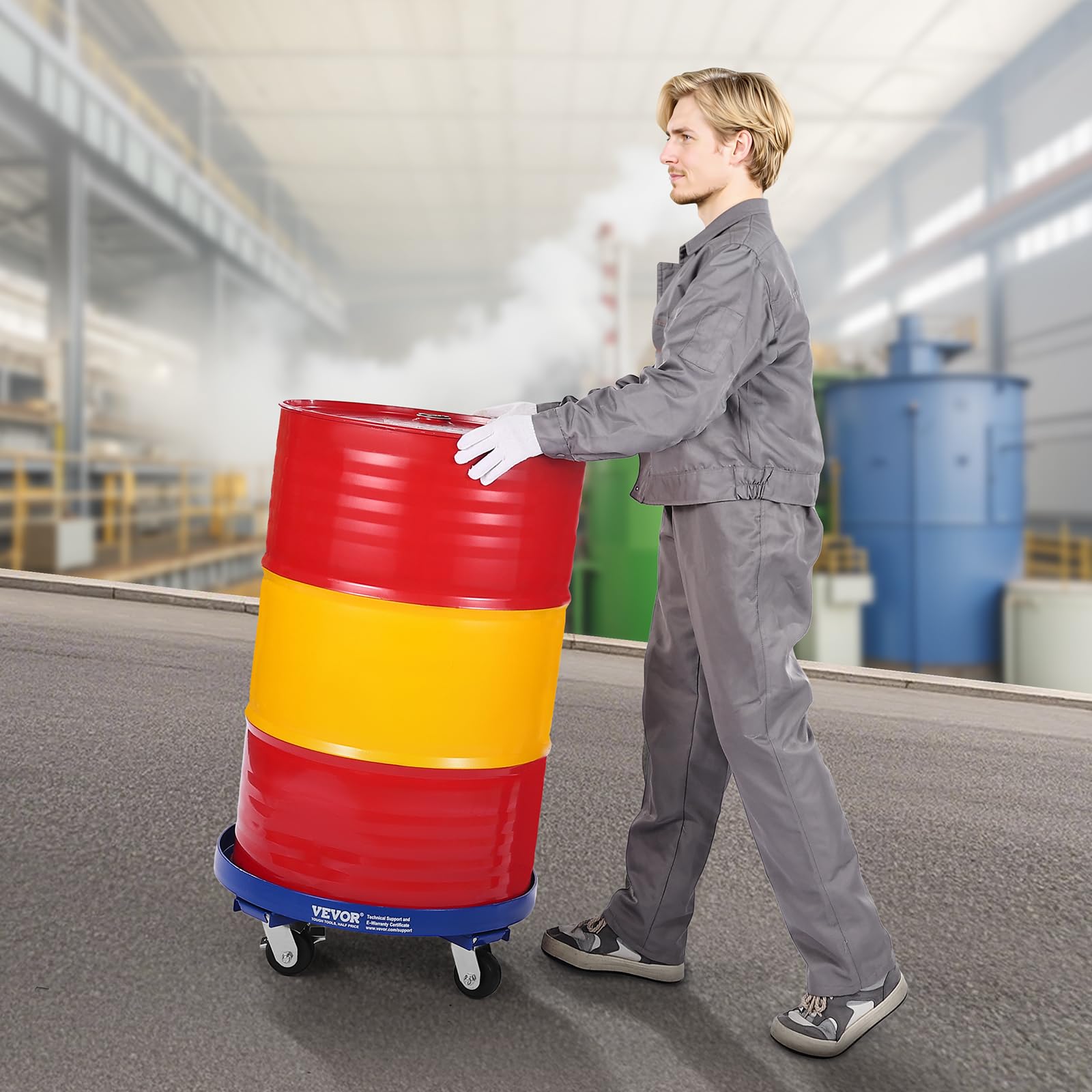 VEVOR Chariot pour fûts de 250,03 L Capacité de Charge de 907 kg Chariot pour fûts Lourds avec Renforts transversaux et 4 Roues pivotantes, pour manutention de fûts en Stock, Bleu
