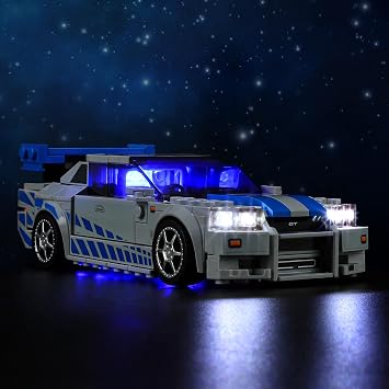LED Light Kit for Lego Speed Champions Fast & Furious Nissan Skyline GT-R R34 Toy Car Set, Blue Underglow Lights Compatible with Lego 76917 Set Not Include Blocks Set