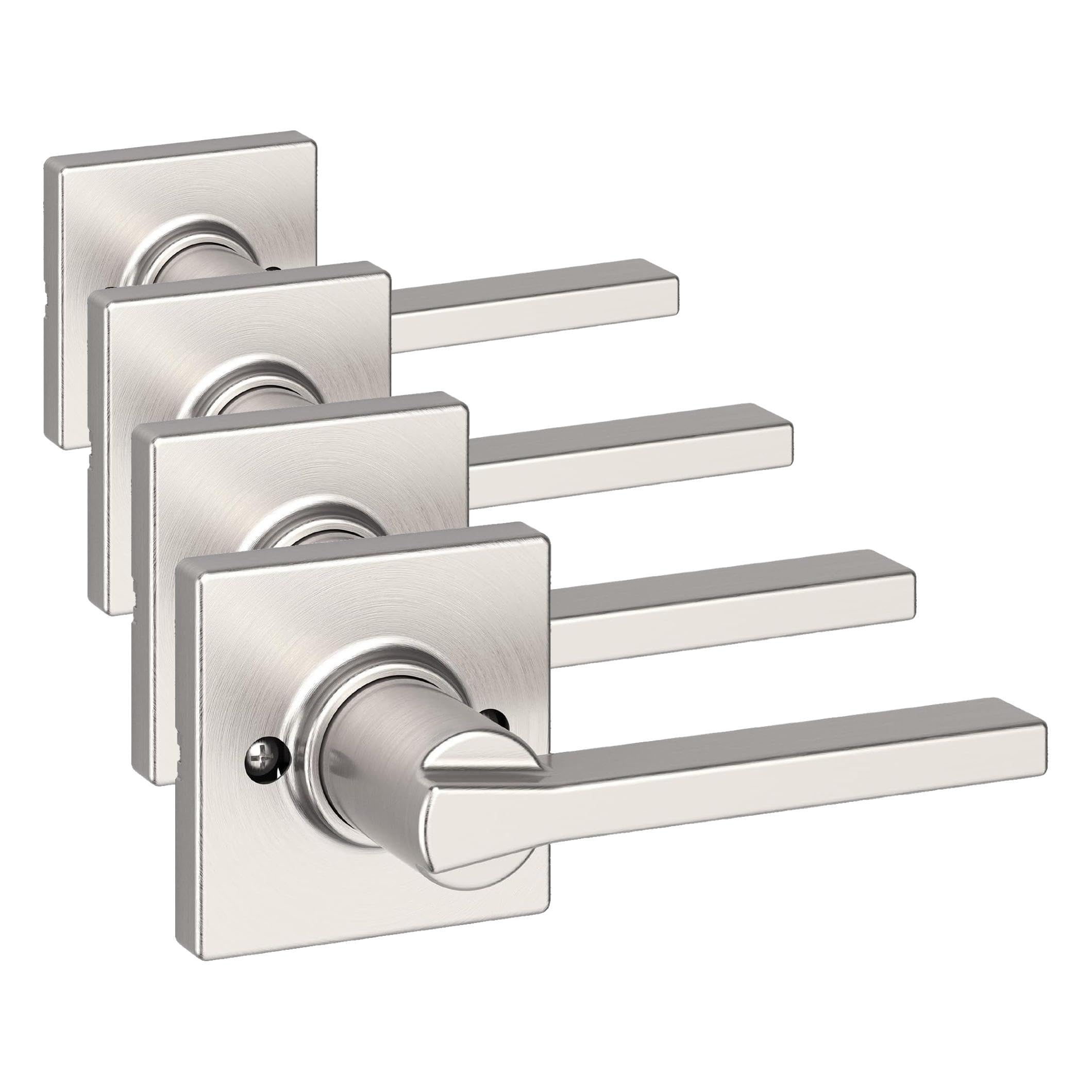 Kwikset Casey Dummy Door Handle, Single Sided Lever for Closets, French Double Doors, and Pantry, Satin Nickel Non-Turning Reversible Interior Push/Pull Lever, with Microban Protection (Pack of 4)
