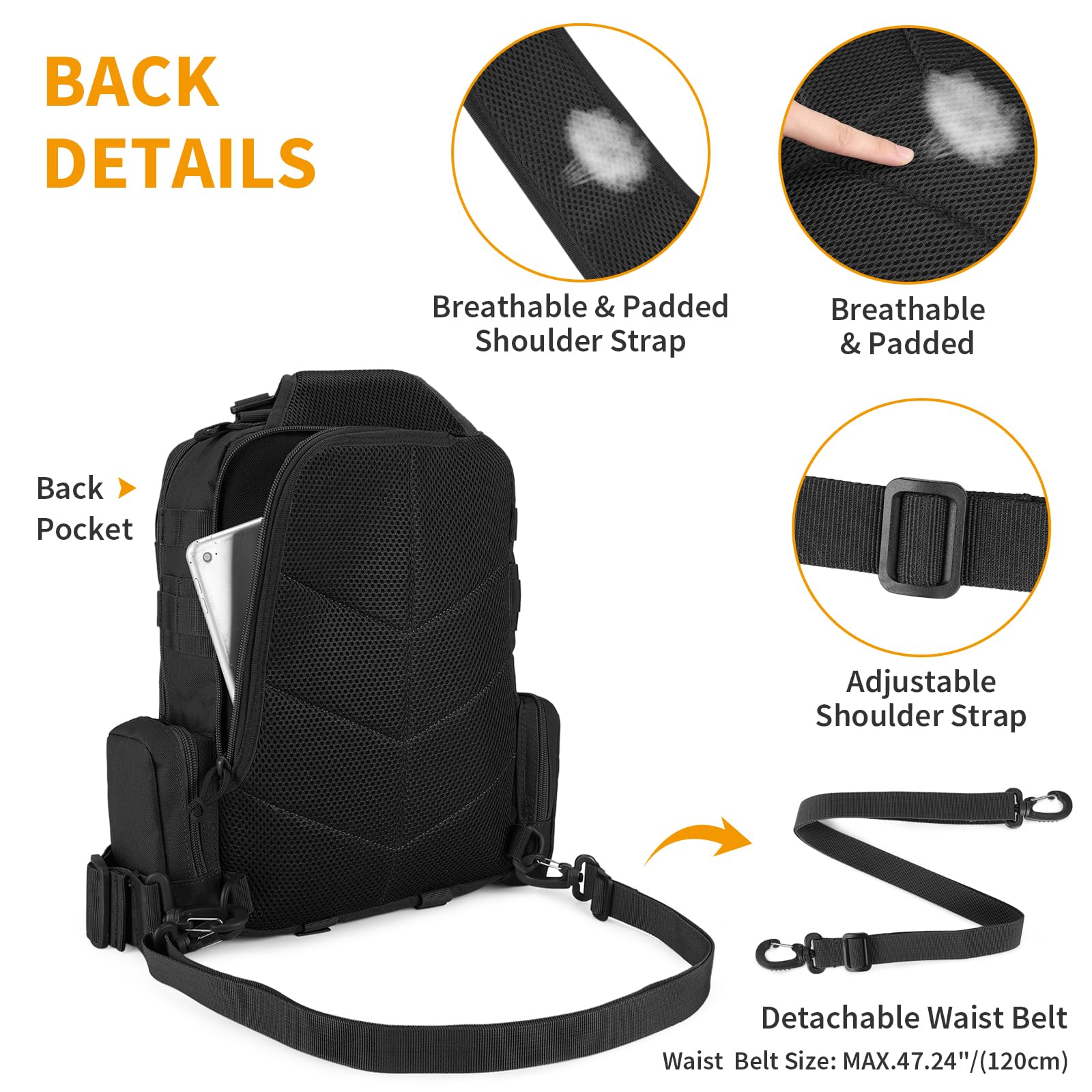 G-raphy Zaino Monospalla Uomo Militare Casuale Marsupio Sportivi Borsa a Tracolla Marsupio Uomo Sportivo Borsetta Monospalla Militare per Campeggio Escursionismo Ciclismo Viaggio Trekking (Nero)