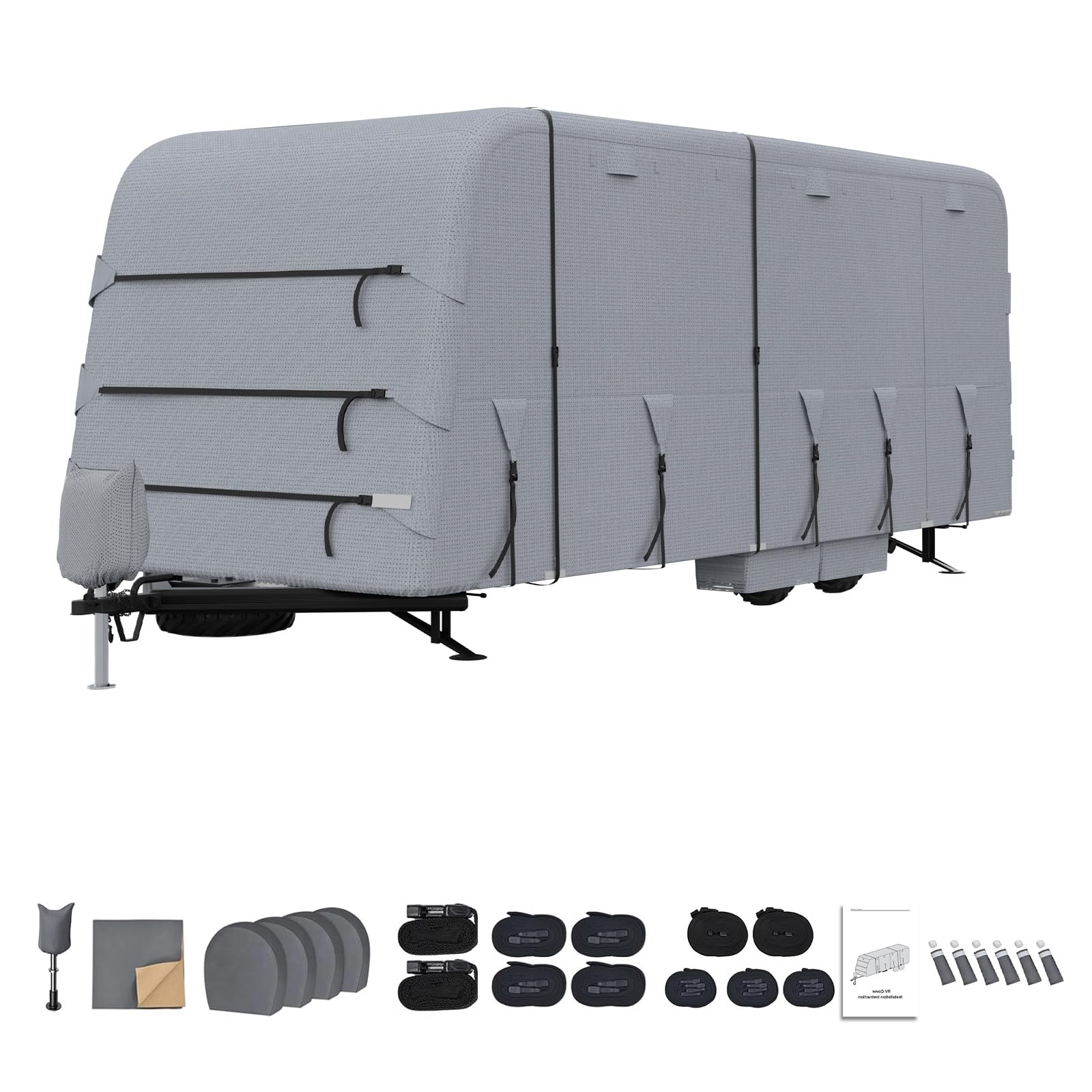 Wohnmobil Schutzhülle für 5,4–6,1 m – 4-lagige Wetterfeste Wohnmobilabdeckung, Wasserdicht, Atmungsaktiv, UV-Beständig, Grau – Hochwertige Abdeckplane für Wohnmobile & Wohnwagen –Inkl. Windschutzgurte