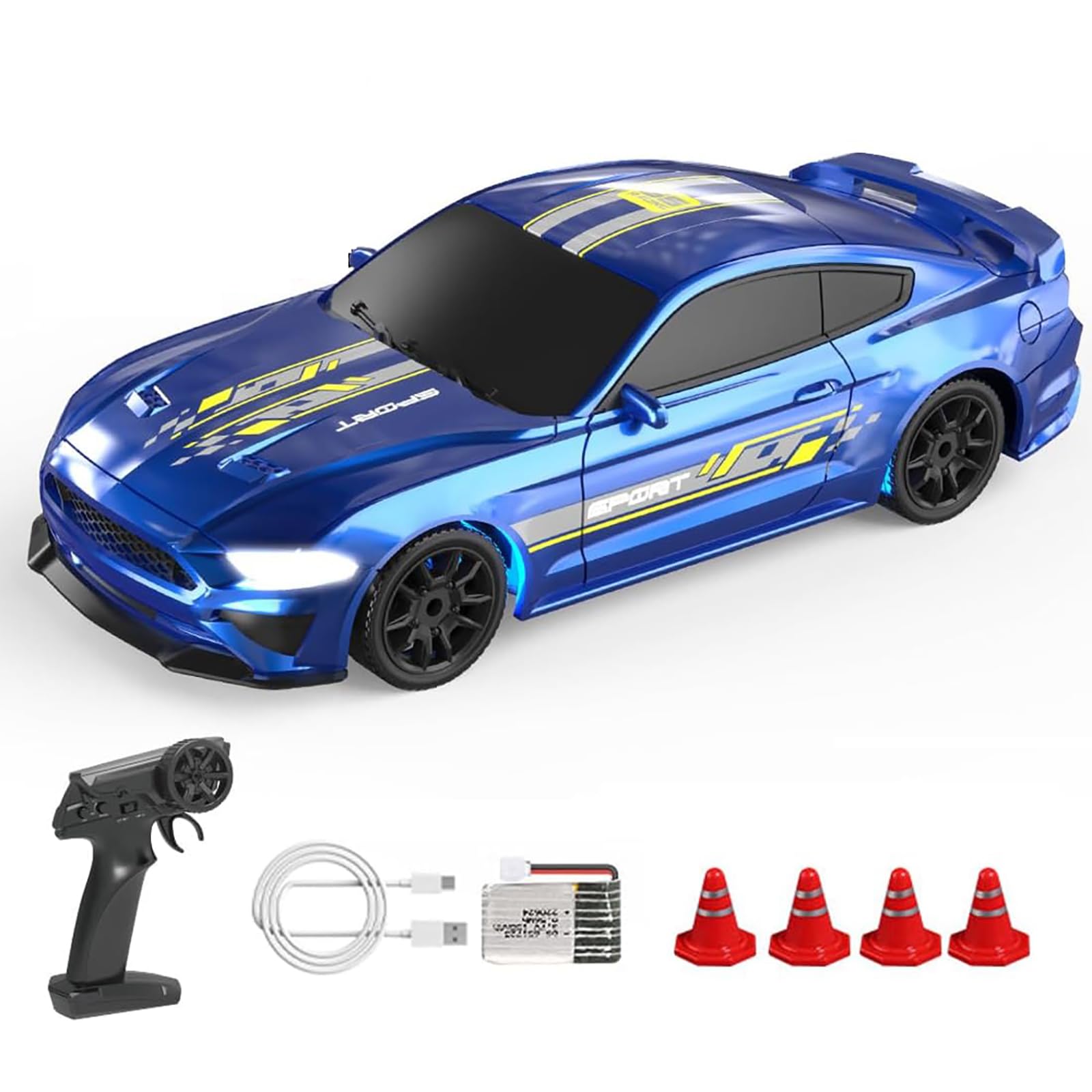 1:43 Skala RC Drift Car RTR 4WD 2.4GHz W pełni proporcjonalny pilot zdalnego sterowania 15KM/H Duża prędkość wyścigowa Sport Drift Car ze światłami LED dla dorosłych,Blue