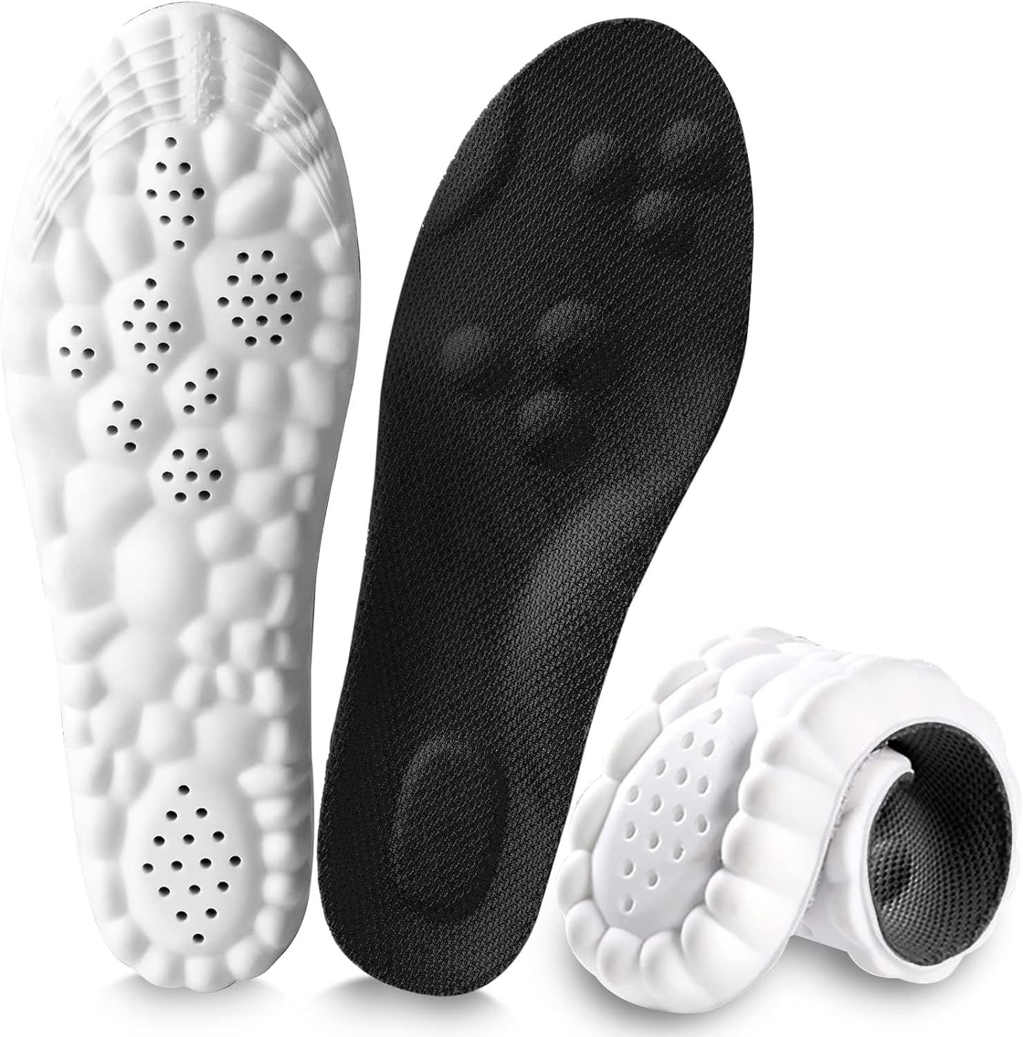 4D Cloud Insoles for Men and Women, Arch Support Insoles, Memory Foam Insoles, Shock Absorption and Cushioning Sports Shoe Insoles for Foot & Joint Support (L Men 8-9 | Women 9-10, Black)