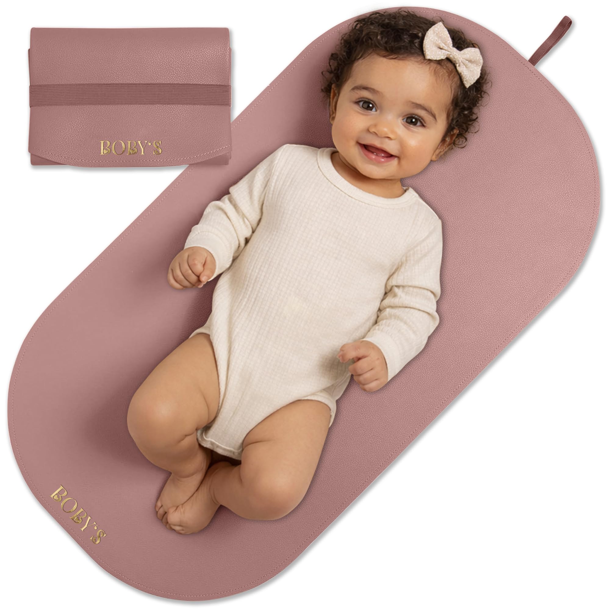 Wickelunterlage für unterwegs Baby Wickelmatte wasserdicht & abwaschbar faltbare Reise Wickelauflage aus veganem Leder Wickeltischauflage kompakt für Wickeltasche hygienisch Neugeborene (Pink)
