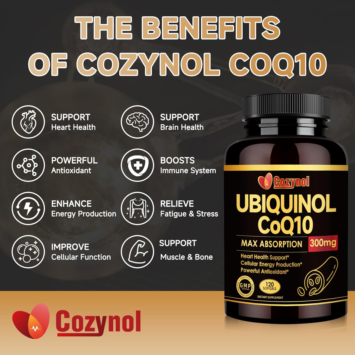 Ubiquinol CoQ10-300mg-Softgels with Vitamin E & Omega 3, Coenzyme Q10 Supplement High Absorption Support Heart Health & Energy-Production, Powerful-Antioxidant 120 Servings 4 Month Supply