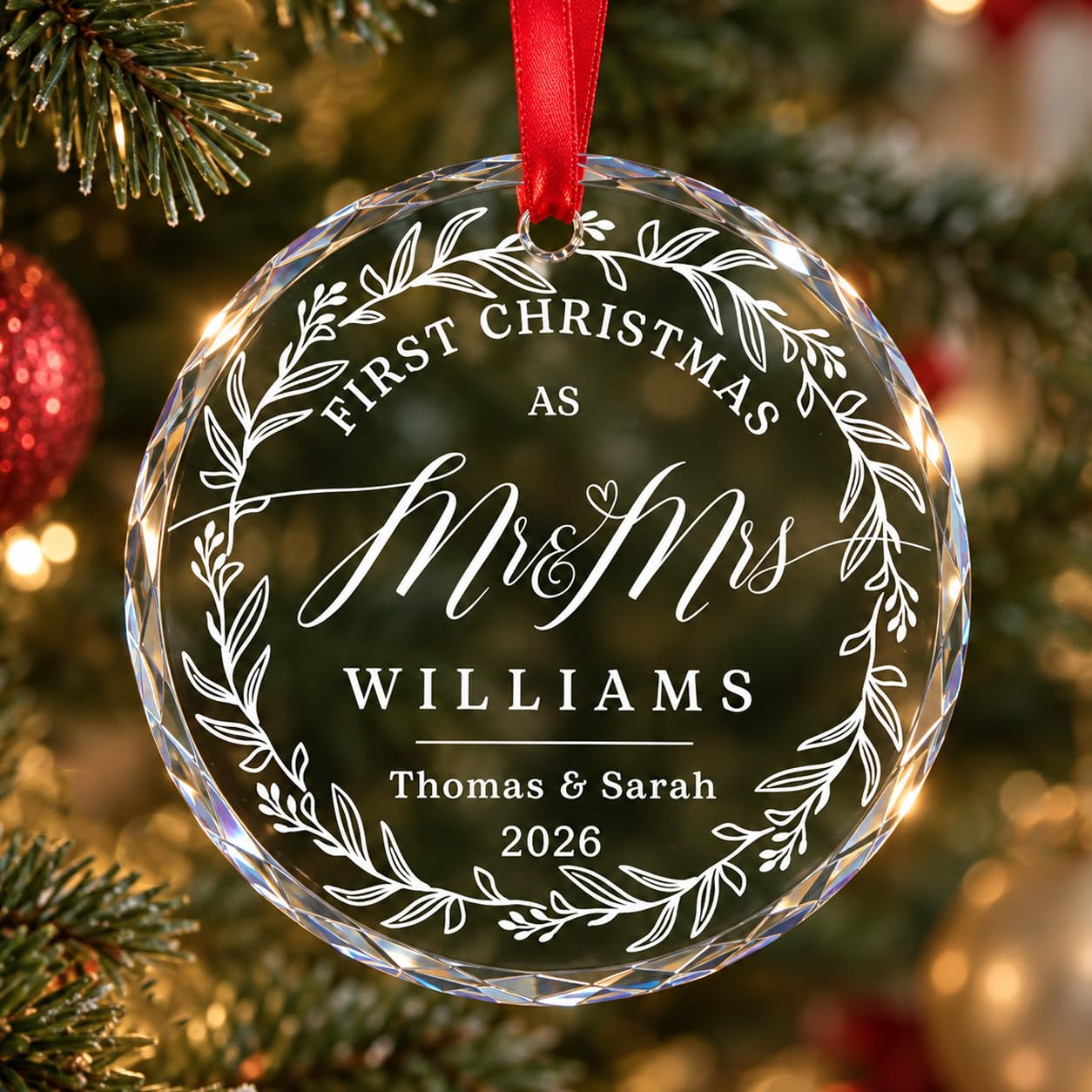 Wedding Gifts - Mr and Mrs Gift - Wedding Gifts for Couples 2026, First Christmas As Mr and Mrs Ornament 2026, Just Married Ornaments, Bridal Shower Gift - 1st Married Crystal Ornament