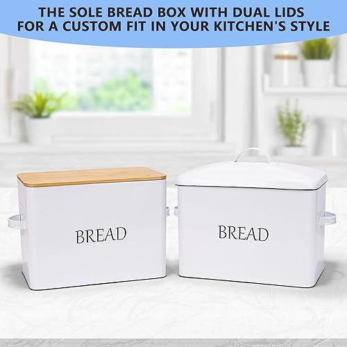 Miniatura 9 de Meraki Home Recipiente de almacenamiento de pan con 2 tapas, bolsa de pan de algodón, panera de esquina de granja para encimera de cocina,