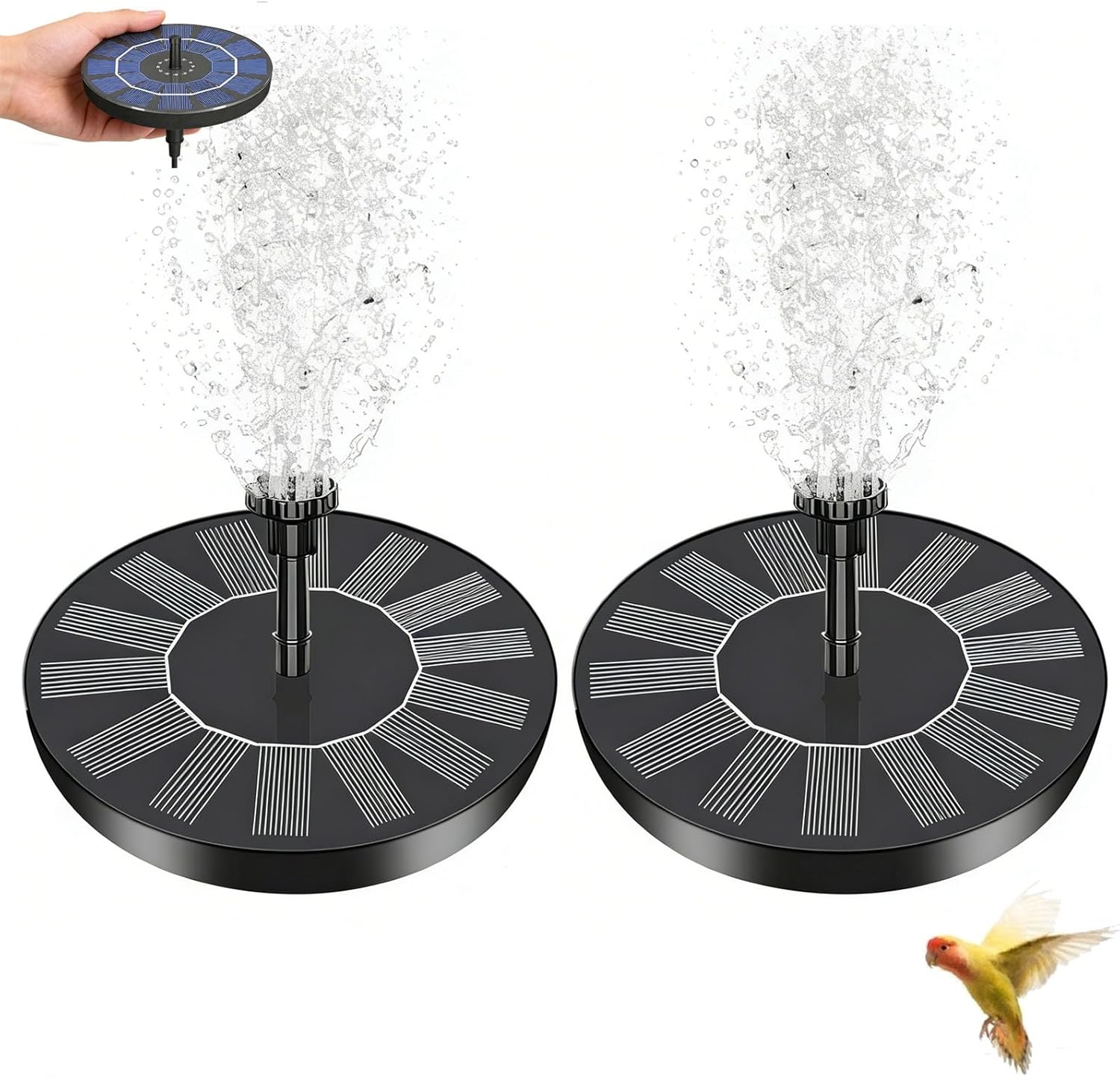 Compact Solar Bird Fountain Pump – Keep Your Garden Alive, Solar Fountain Pump for Bird Bath with 7 Spray Nozzles, Floating Fountain for Birds Bath Small Pond Garden Aquarium (2pcs)