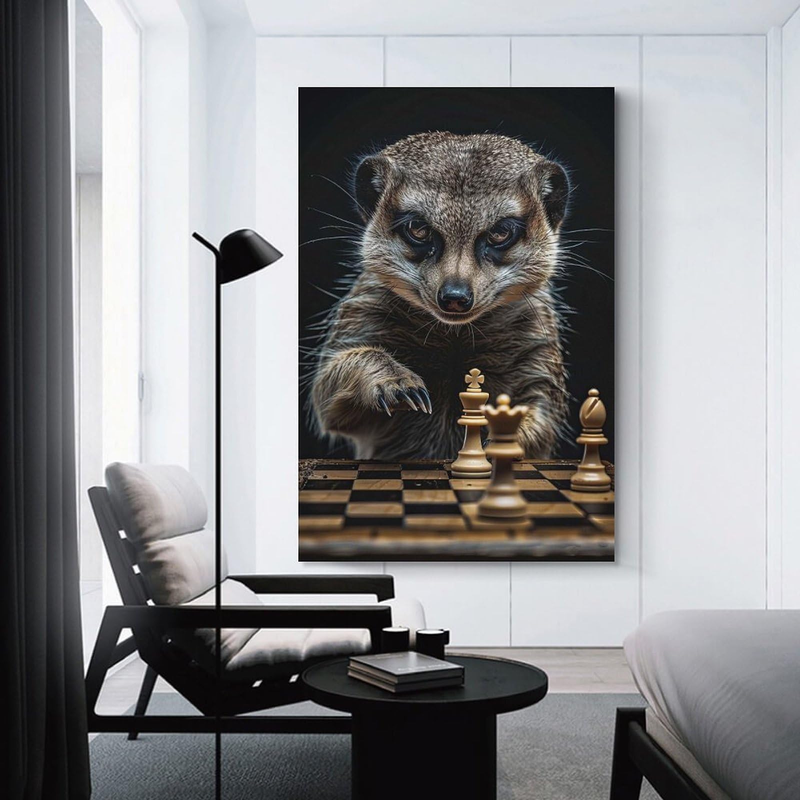 Junmoney Canvas Wall Decor Meerkat Chess, 24x36inch(60x90cm), for Bedroom Decor, Cosy Corners Or Studios, Decorative Wall Art for Cosy Rooms