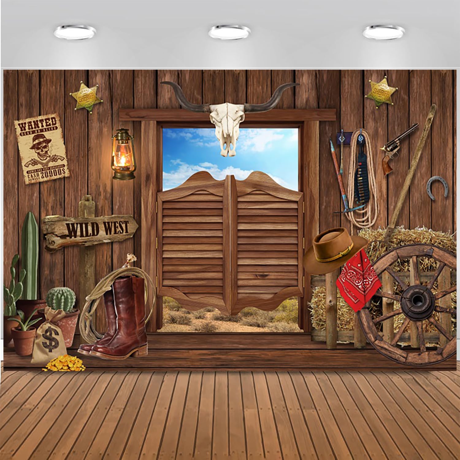3.6x3m Sfondo Western Cowboy Decorazione rodeo selvaggio West Bar saloon rustico Porta di fienile in legno Sfondo fotografico Tema western Decorazioni per feste di compleanno per bambini