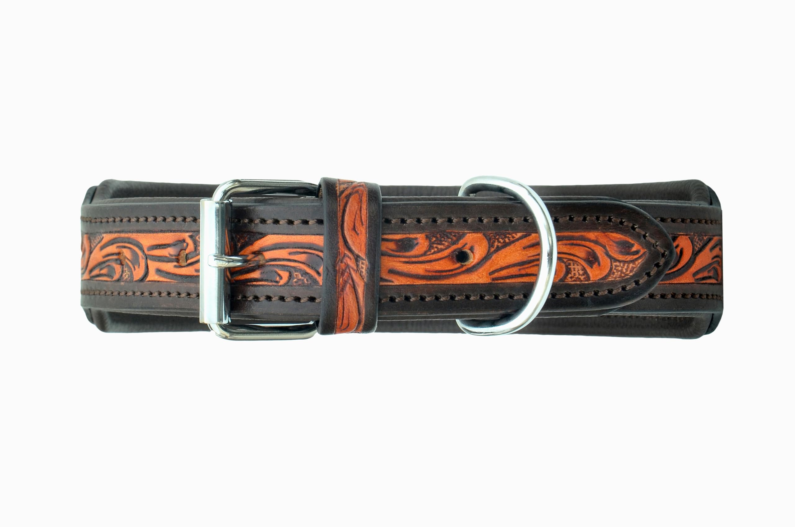 10AB143-M Hundehalsband, Leder, mittelgroß, Western-Stil, strapazierfähig, handgedreht, verstellbar, gepolstert, weich für kleine Welpen und große Hunde