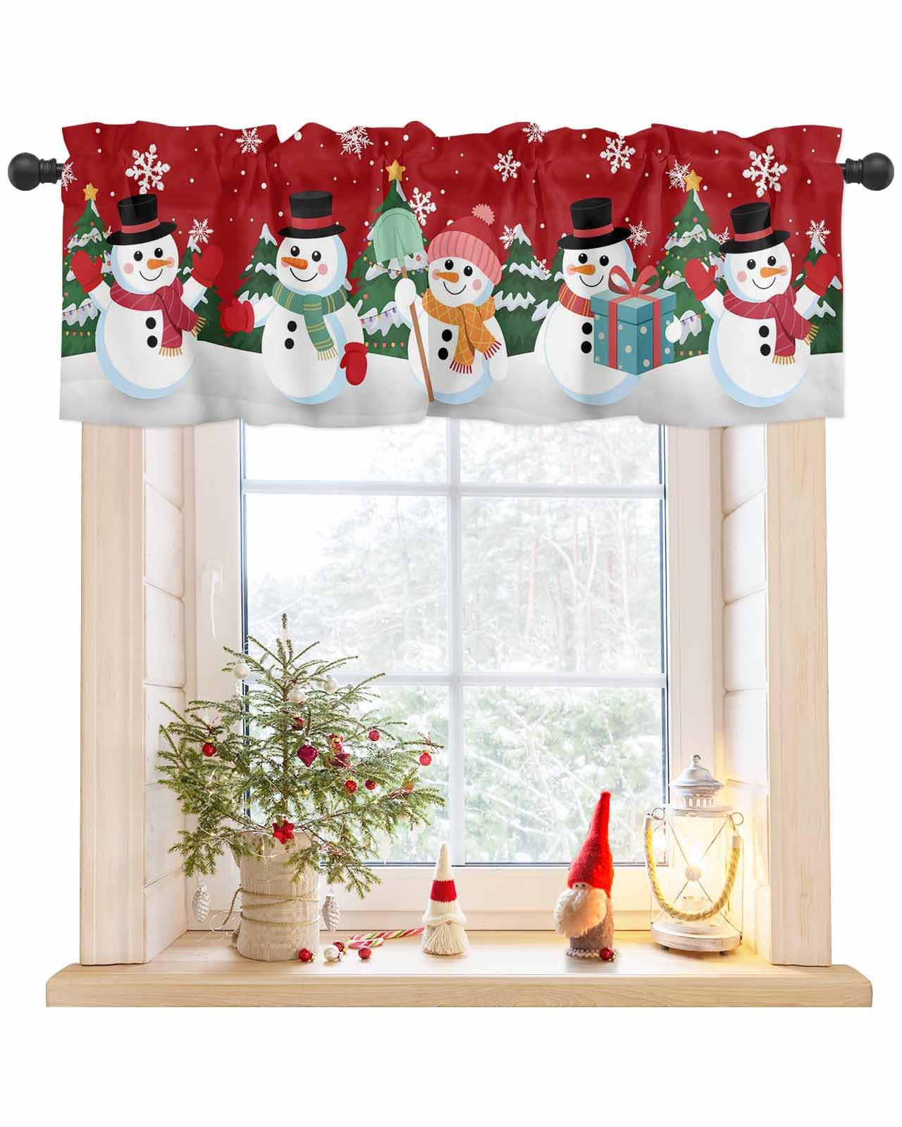 Christmas Valances For Windows - Red & Black Xmas Tree Snow Rod Pocket Curtains, 54x18 Inch, For Kitchen, Bathroom, Bedroom - View #13