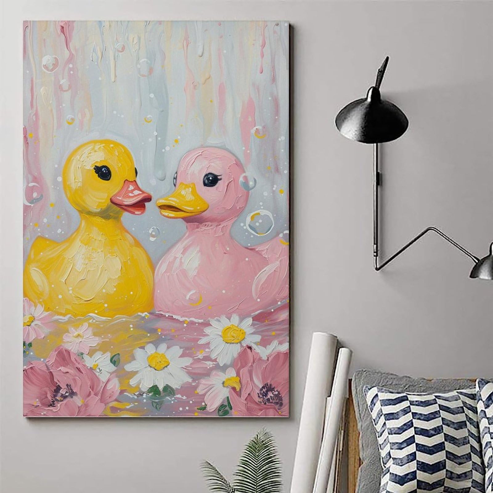 2 Rubber Ducks Canvas Painting Wall Art Yellow And Pink Duck Poster Print Artwork Picture for Bedroom Room Decor 20x30inch 50x75cm Unframe color Amazon Home