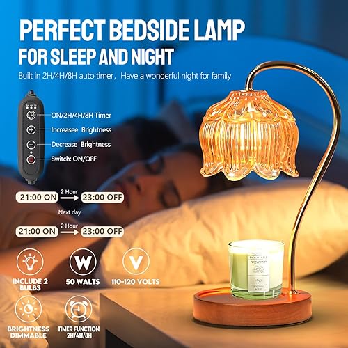 Vista 43 de GEEZO - Lámpara calentadora de velas con fragancia, calentador eléctrico con temporizador y atenuador, regalo de cumpleaños, inauguración de casa