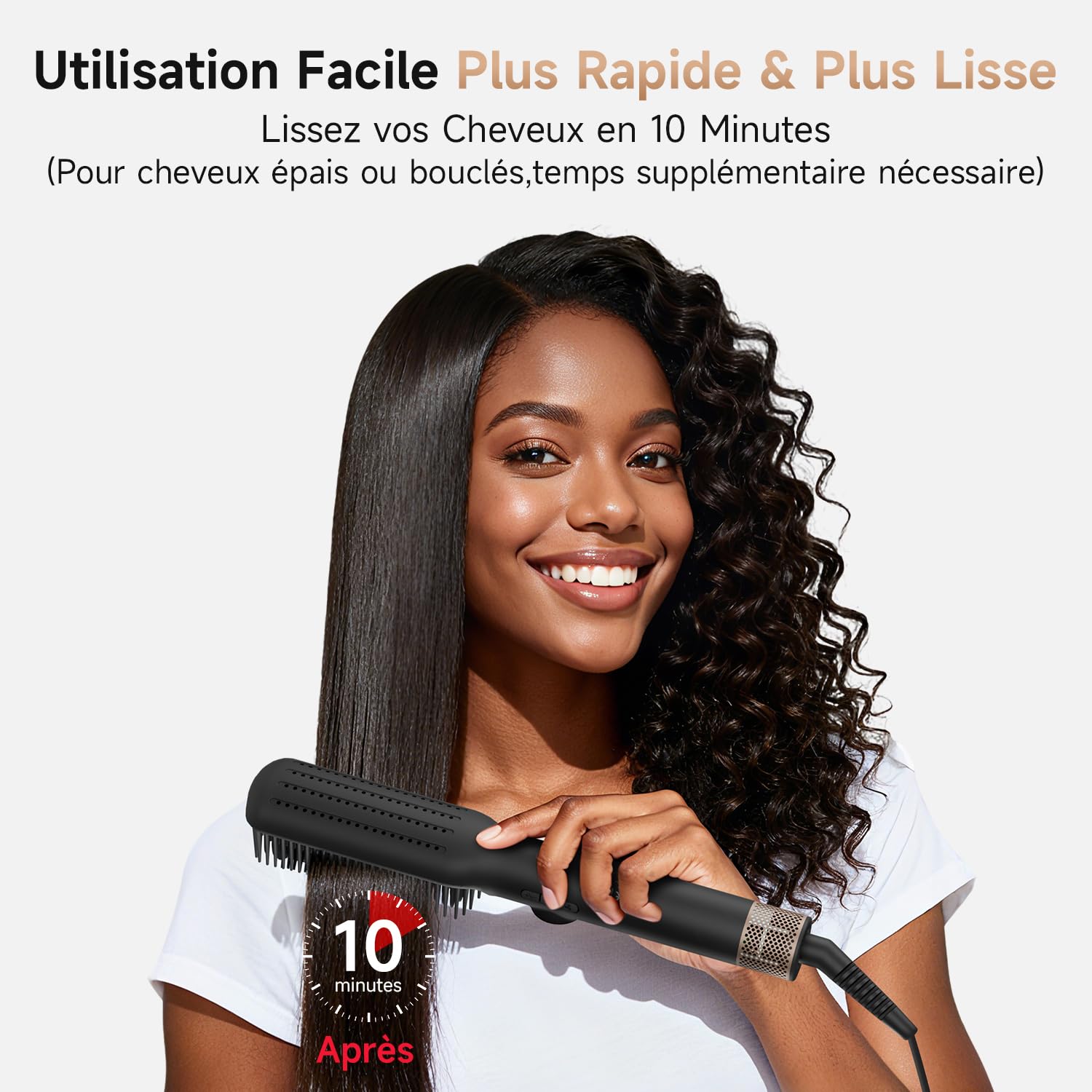 Brosse lissante pour cheveux, Chauffage Uniforme de La Céramique pour Lisseur cheveux, Plaques Aluminium Anti-Brûlure, 7 Température réglable (100-230°C), Pour Tous Types de Cheveux, Prise UE, Noir