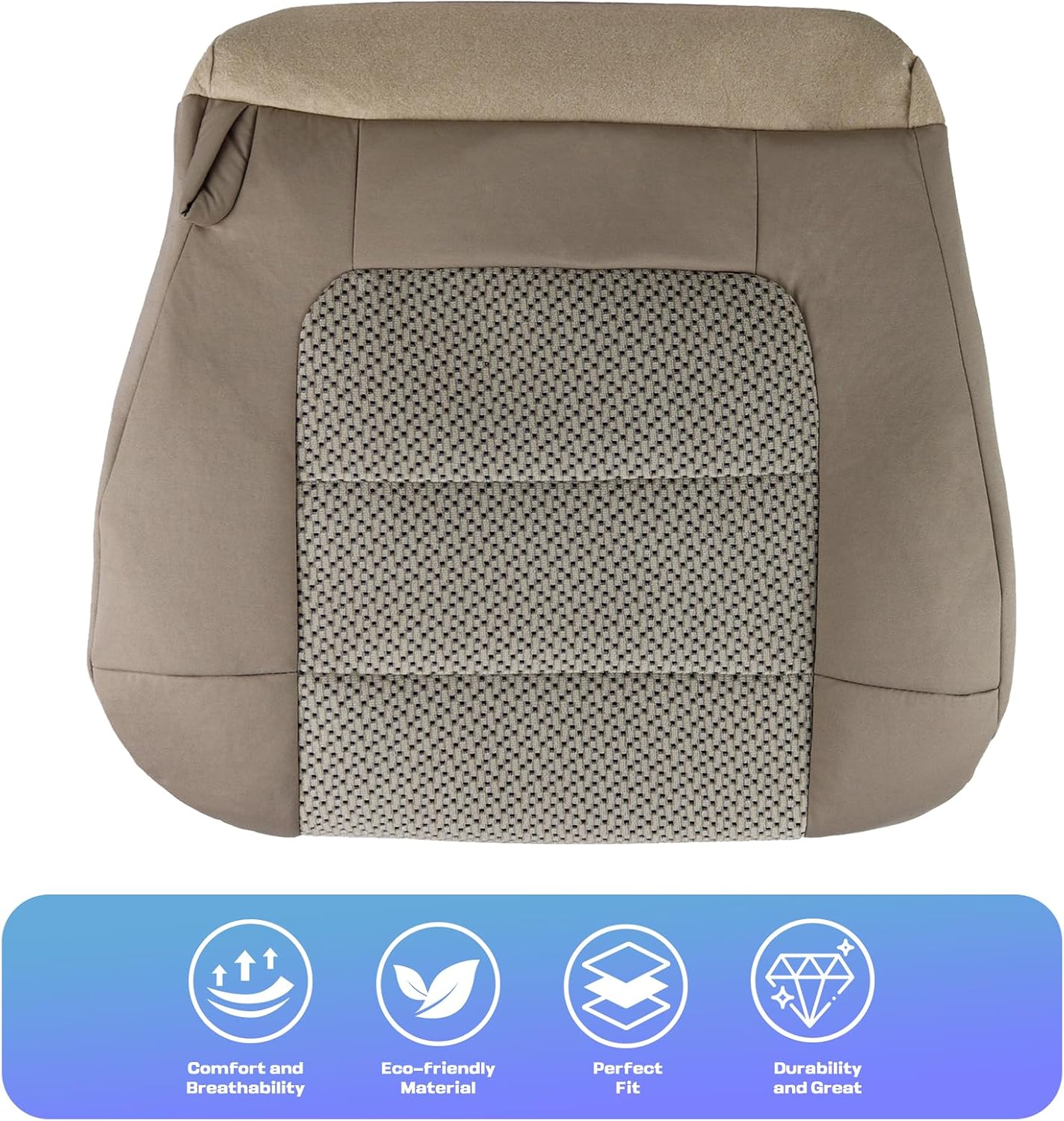 Driver Side Bottom Replacement Cloth Seat Cover Compatible for F150 XLT 2001 2002 2003, FTZT02 Khaki Bottom Leather Seat Cover