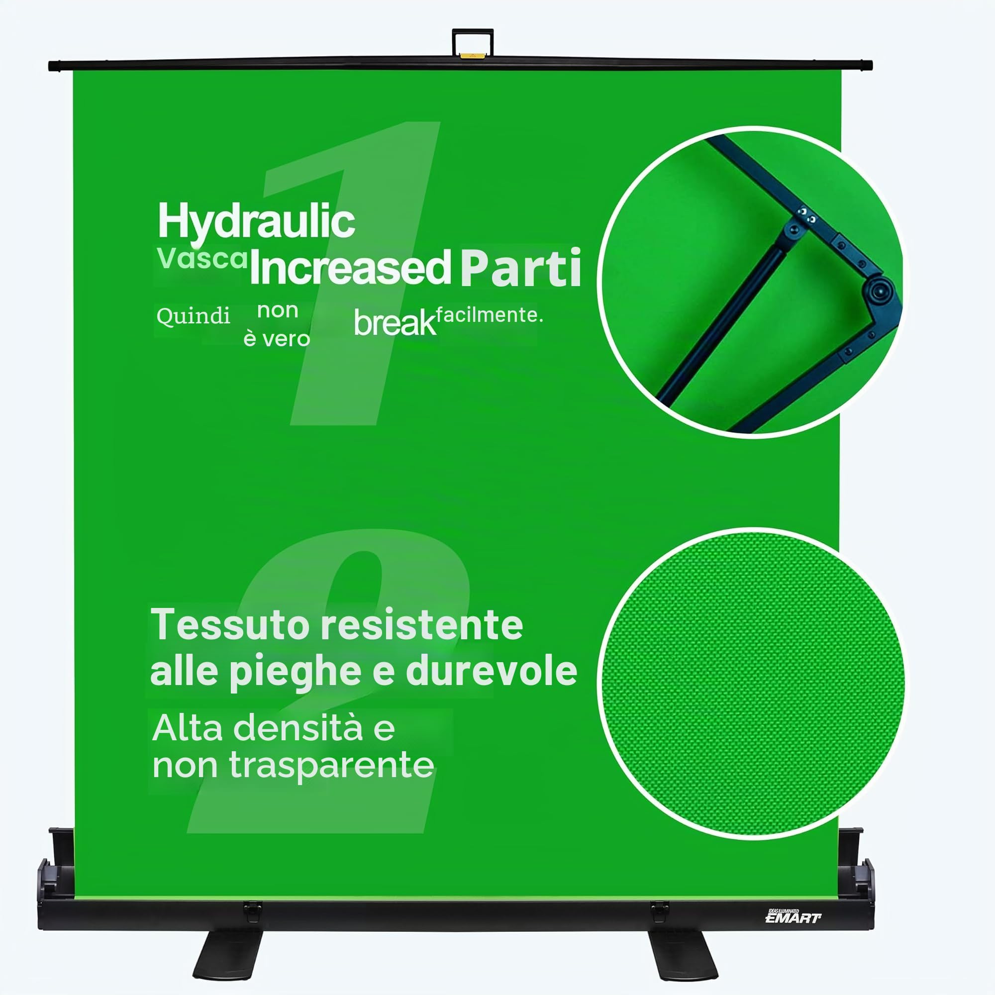 EMART Green Screen 155x200cm, Pannello Roll-up Greenscreen, Sfondo Fotografico Verde con Supporto per Studio Fotografico, Streaming, Videoconferenze, TikTok, Zoom