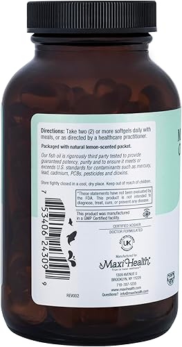 Miniatura 3 de Maxi Health Triple Omega-3 Concentrado - Aceite de Pescado - "1000 UI" Vitamina D3-90 Cápsulas - Kosher